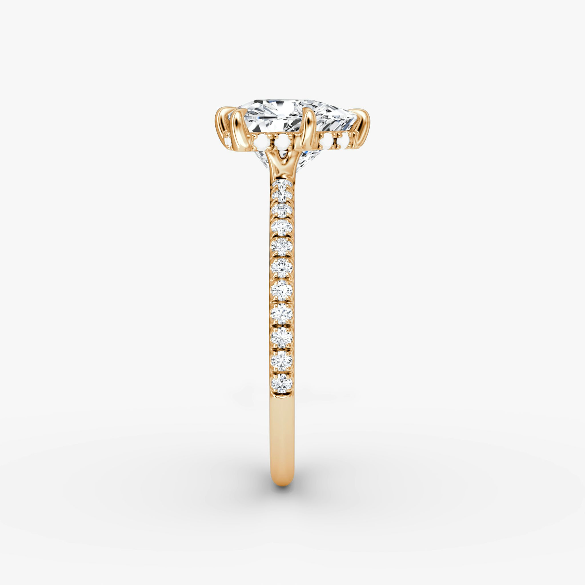 The Signature 6 Prong | Trillion | 14k | Rose Gold | bandAccent: Pavé | bandWidth: standard | hiddenHalo: yes | diamondOrientation: vertical | caratWeight: other
