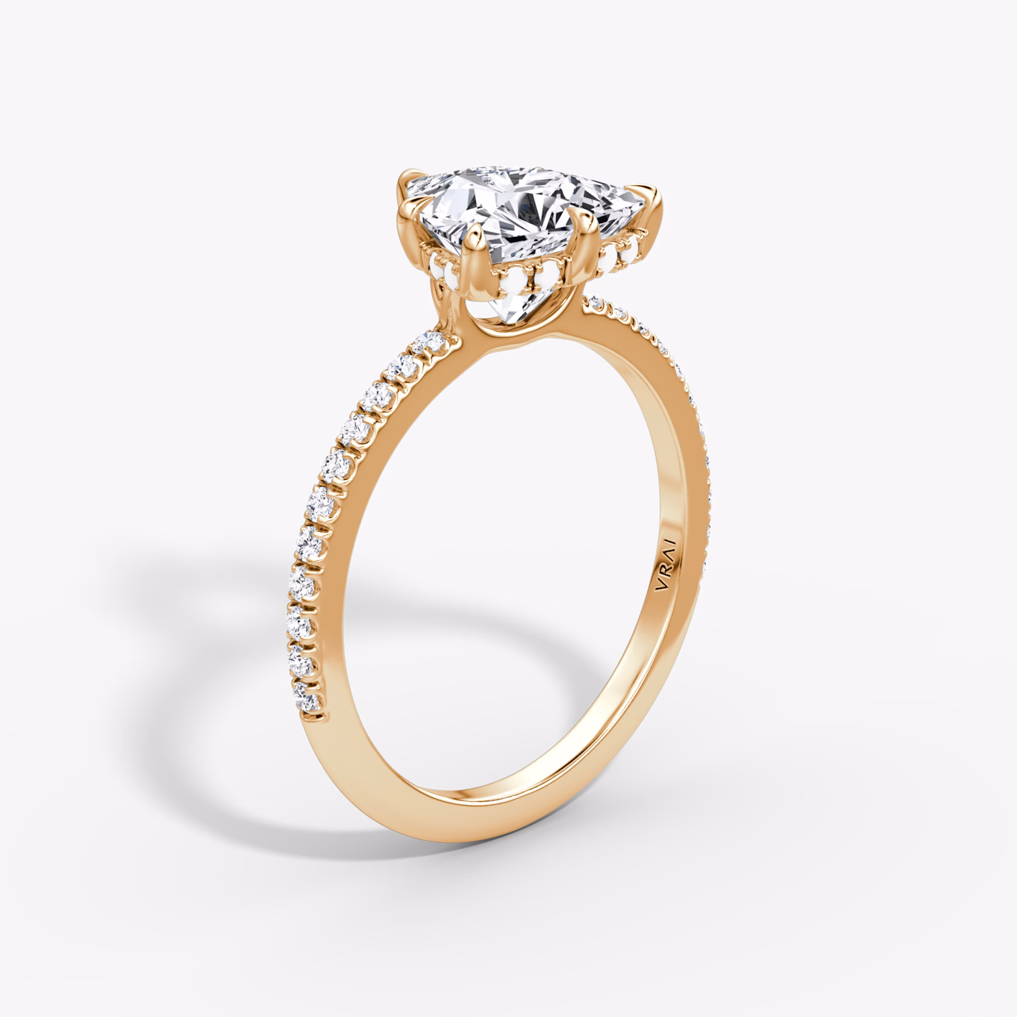 The Signature 6 Prong | Trillion | 14k | Rose Gold | bandAccent: Pavé | bandWidth: standard | hiddenHalo: yes | diamondOrientation: vertical | caratWeight: other
