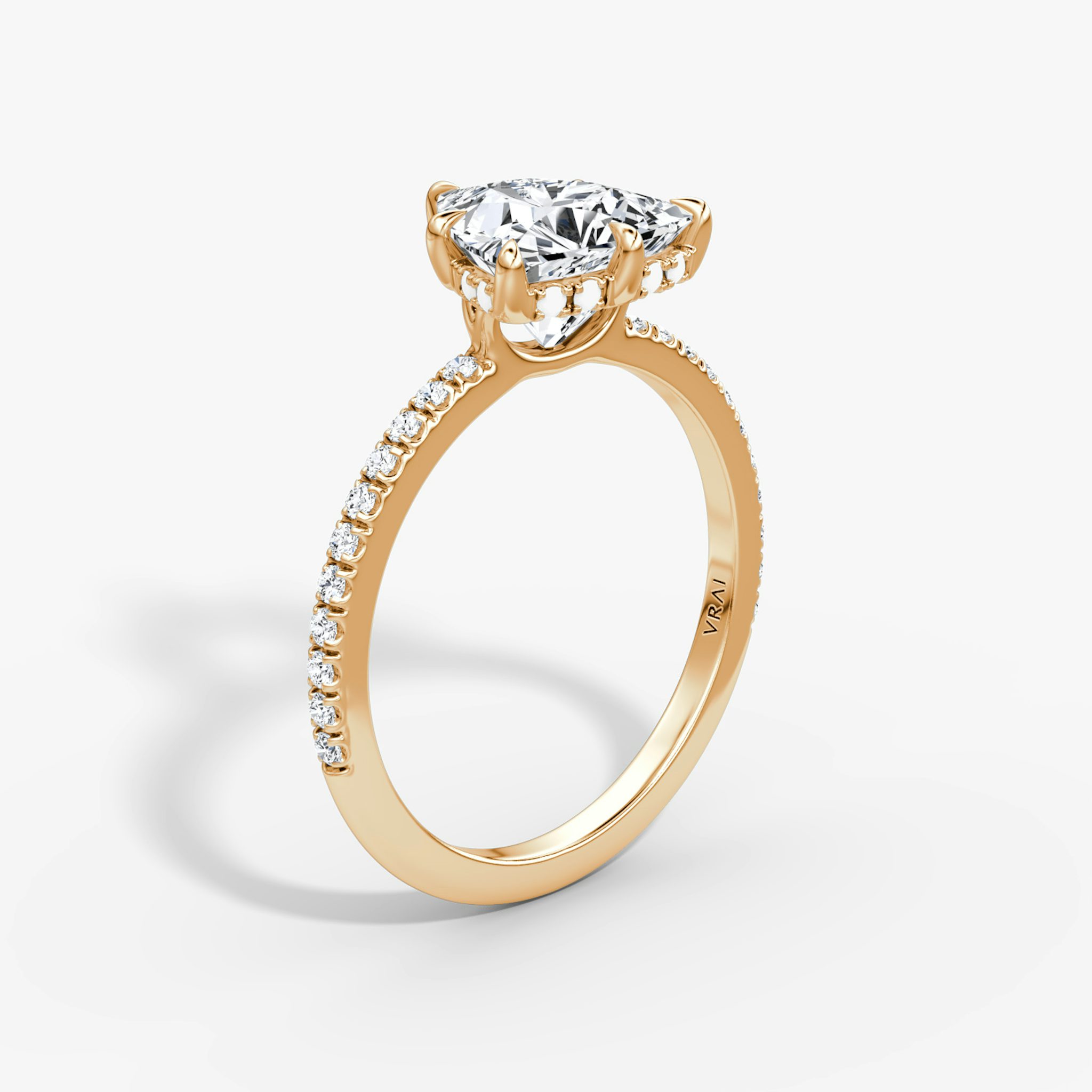 The Signature 6 Prong | Trillion | 14k | Rose Gold | bandAccent: Pavé | bandWidth: standard | hiddenHalo: yes | diamondOrientation: vertical | caratWeight: other