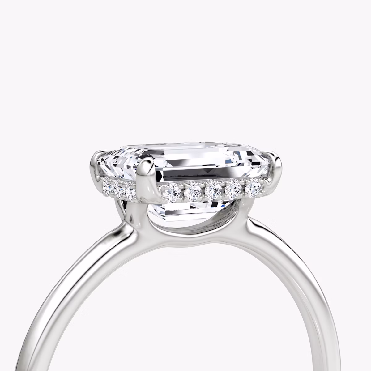 The Signature | Emerald | Platinum | bandAccent: Plain | bandWidth: standard | diamondOrientation: horizontal | hiddenHalo: yes | caratWeight: other