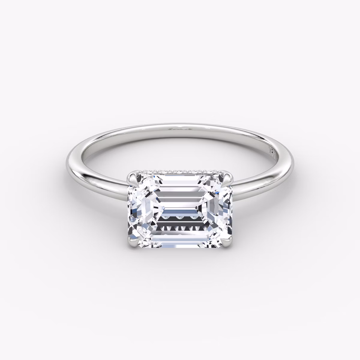 The Signature | Emerald | Platinum | bandAccent: Plain | bandWidth: standard | diamondOrientation: horizontal | hiddenHalo: yes | caratWeight: other