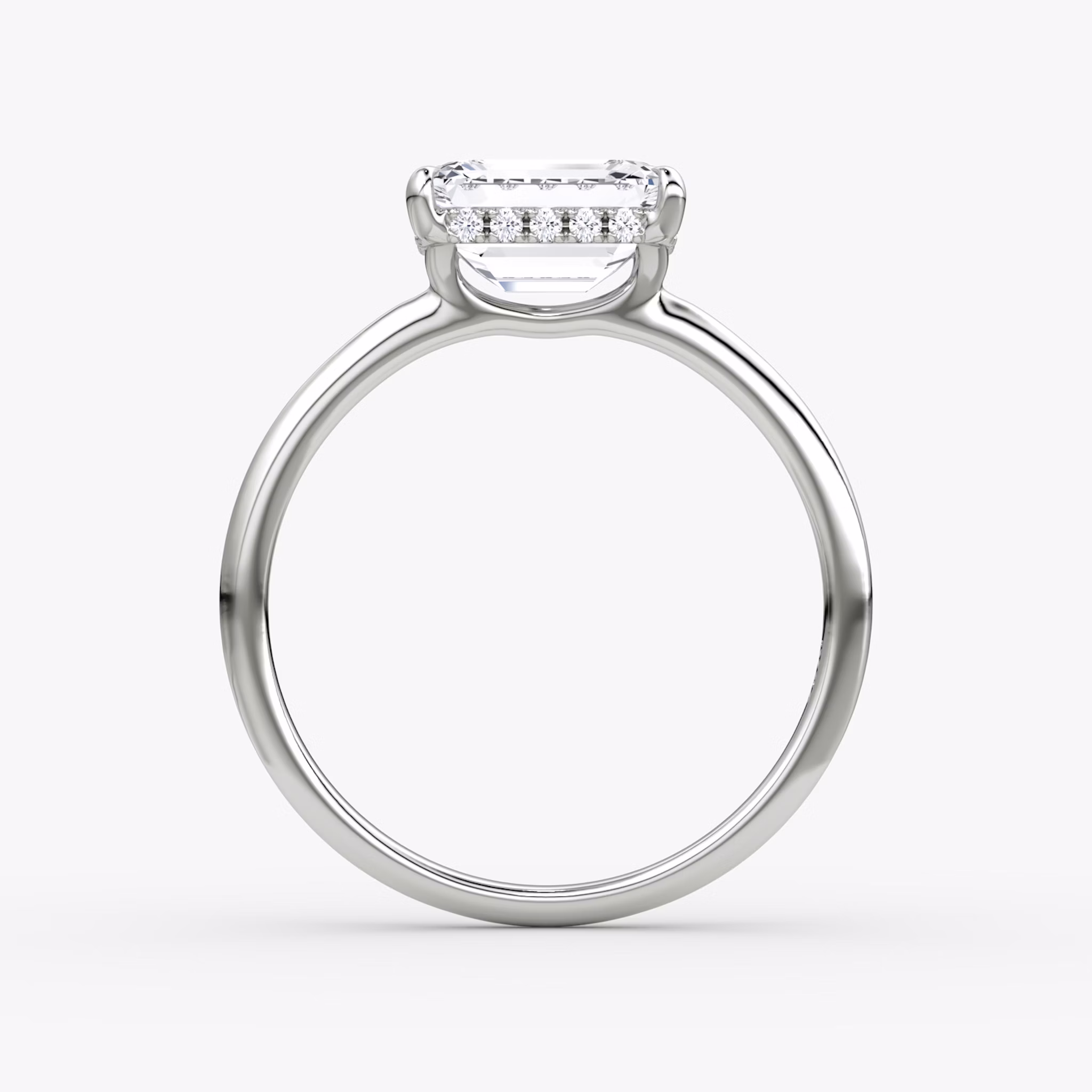 The Signature | Emerald | Platinum | bandAccent: Plain | bandWidth: standard | diamondOrientation: horizontal | hiddenHalo: yes | caratWeight: other