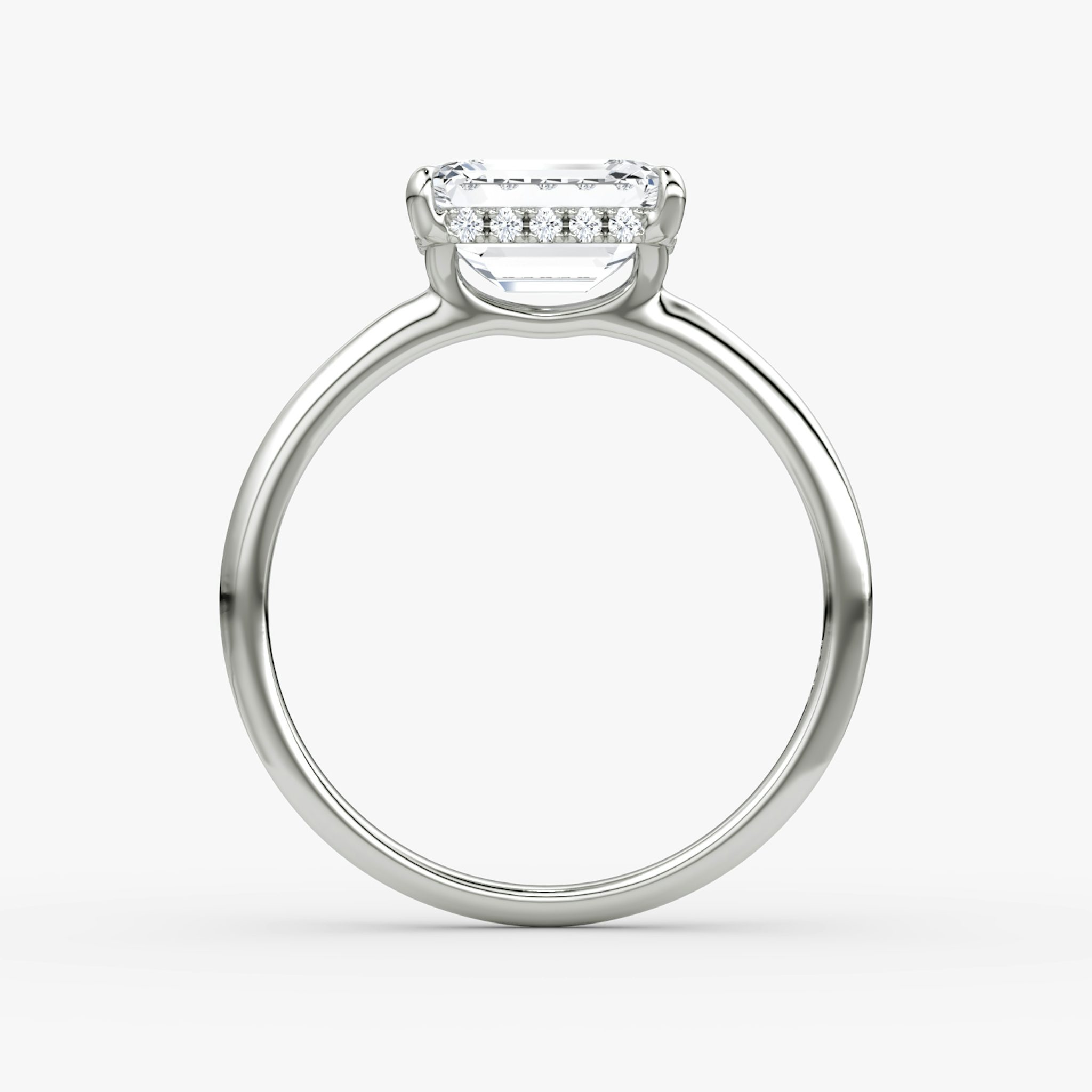 The Signature | Emerald | Platinum | bandAccent: Plain | bandWidth: standard | diamondOrientation: horizontal | hiddenHalo: yes | caratWeight: other