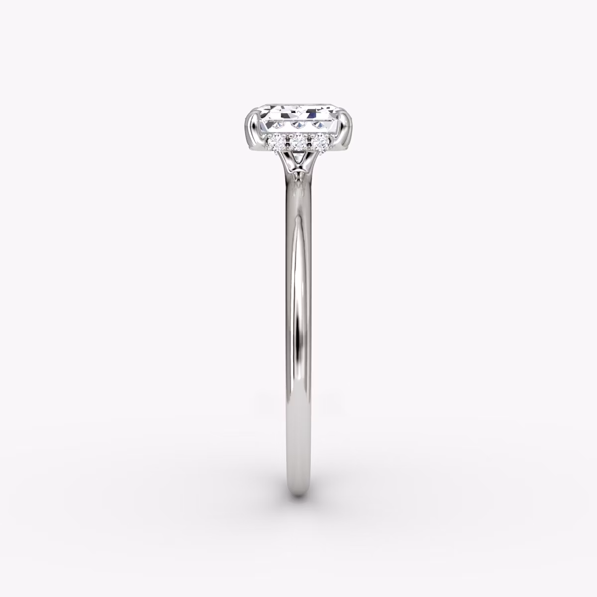 The Signature | Emerald | Platinum | bandAccent: Plain | bandWidth: standard | diamondOrientation: horizontal | hiddenHalo: yes | caratWeight: other