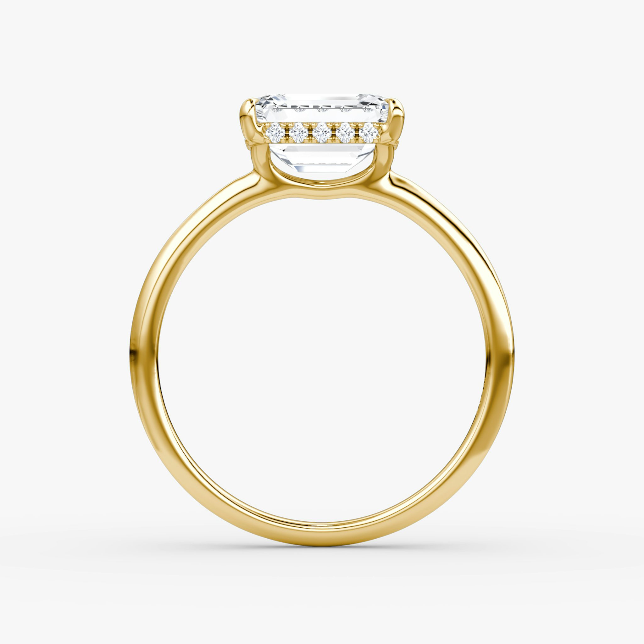 The Signature | Emerald | 18k | Yellow Gold | bandAccent: Plain | bandWidth: standard | diamondOrientation: horizontal | hiddenHalo: yes | caratWeight: other