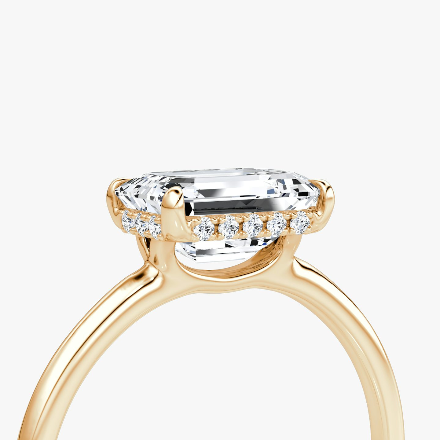 The Signature | Emerald | 14k | Rose Gold | bandAccent: Plain | bandWidth: standard | diamondOrientation: horizontal | hiddenHalo: yes | caratWeight: other