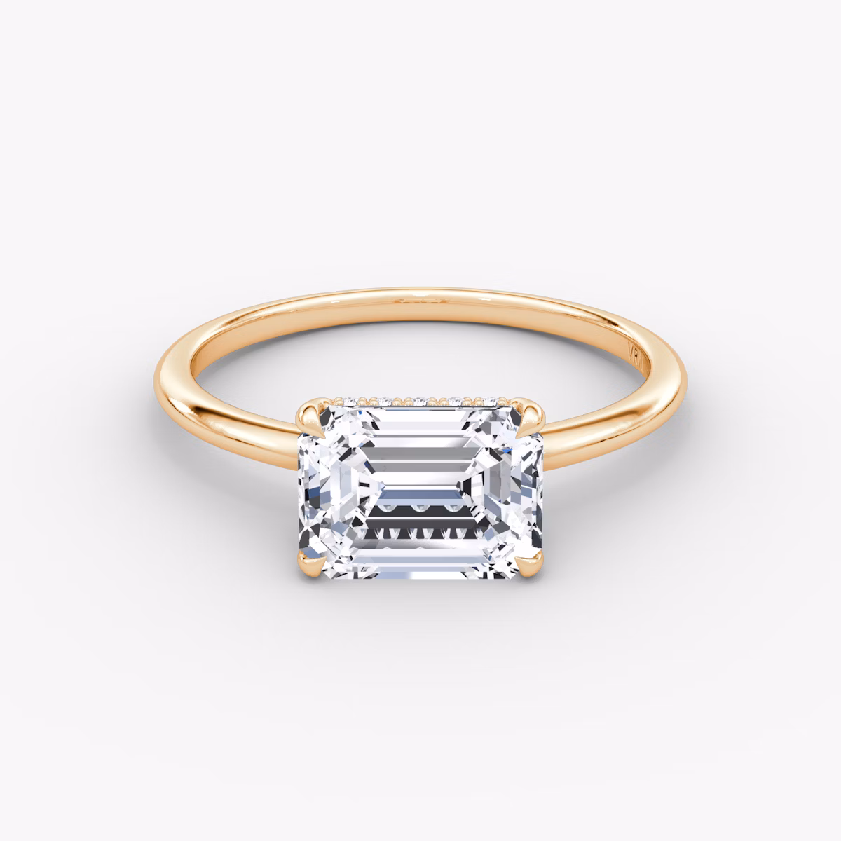 The Signature | Emerald | 14k | Rose Gold | bandAccent: Plain | bandWidth: standard | diamondOrientation: horizontal | hiddenHalo: yes | caratWeight: other