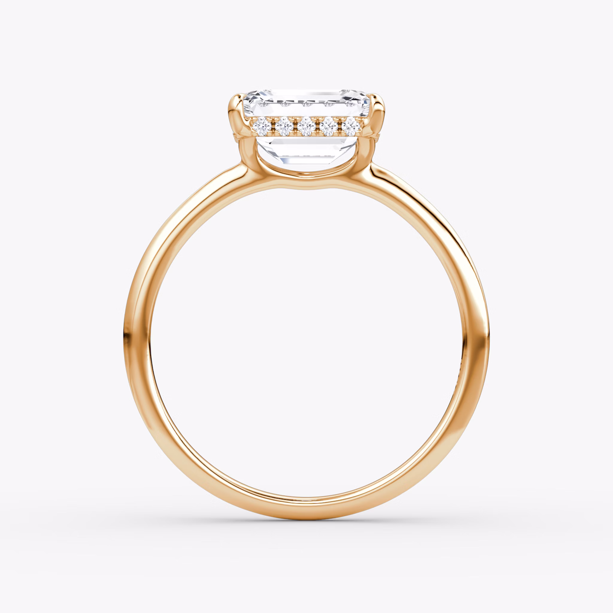 The Signature | Emerald | 14k | Rose Gold | bandAccent: Plain | bandWidth: standard | diamondOrientation: horizontal | hiddenHalo: yes | caratWeight: other