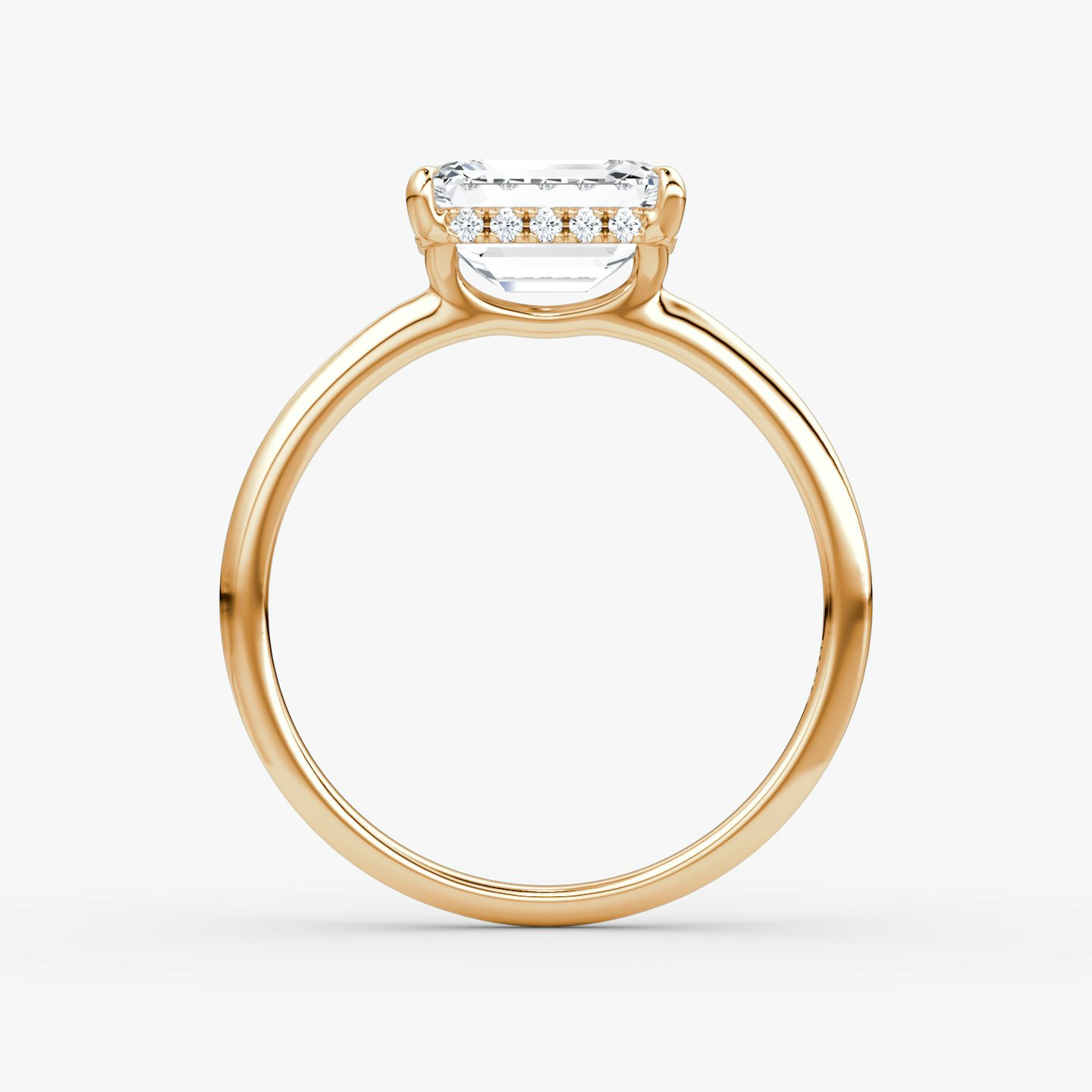 The Signature | Emerald | 14k | Rose Gold | bandAccent: Plain | bandWidth: standard | diamondOrientation: horizontal | hiddenHalo: yes | caratWeight: other