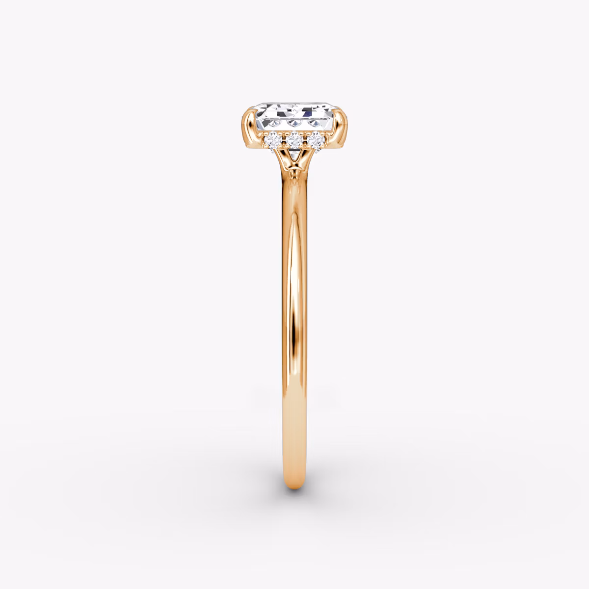 The Signature | Emerald | 14k | Rose Gold | bandAccent: Plain | bandWidth: standard | diamondOrientation: horizontal | hiddenHalo: yes | caratWeight: other