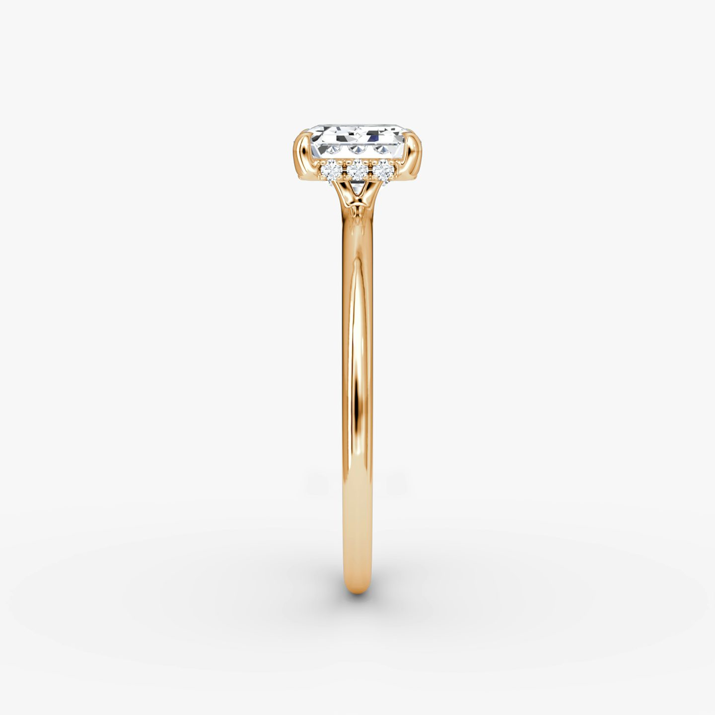 The Signature | Emerald | 14k | Rose Gold | bandAccent: Plain | bandWidth: standard | diamondOrientation: horizontal | hiddenHalo: yes | caratWeight: other