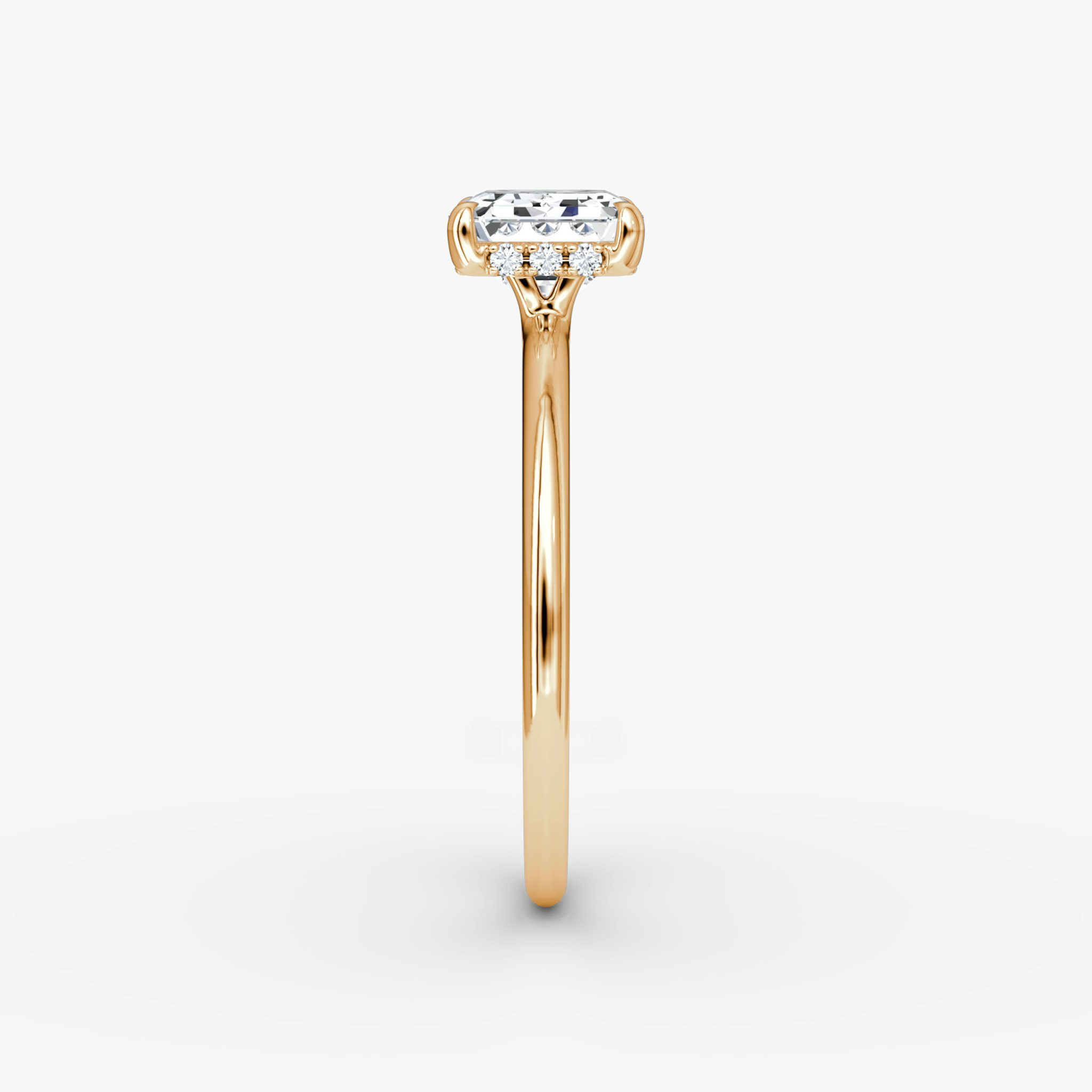 The Signature | Emerald | 14k | Rose Gold | bandAccent: Plain | bandWidth: standard | diamondOrientation: horizontal | hiddenHalo: yes | caratWeight: other