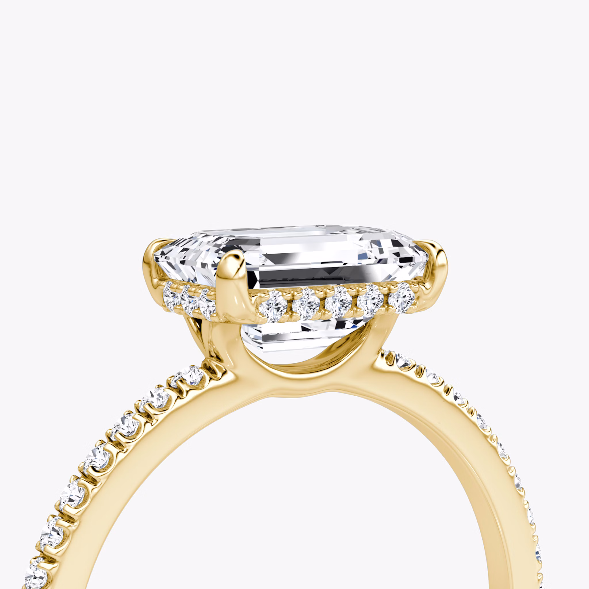 The Signature | Emerald | 18k | Yellow Gold | bandAccent: Pavé | bandWidth: standard | diamondOrientation: horizontal | hiddenHalo: yes | caratWeight: other