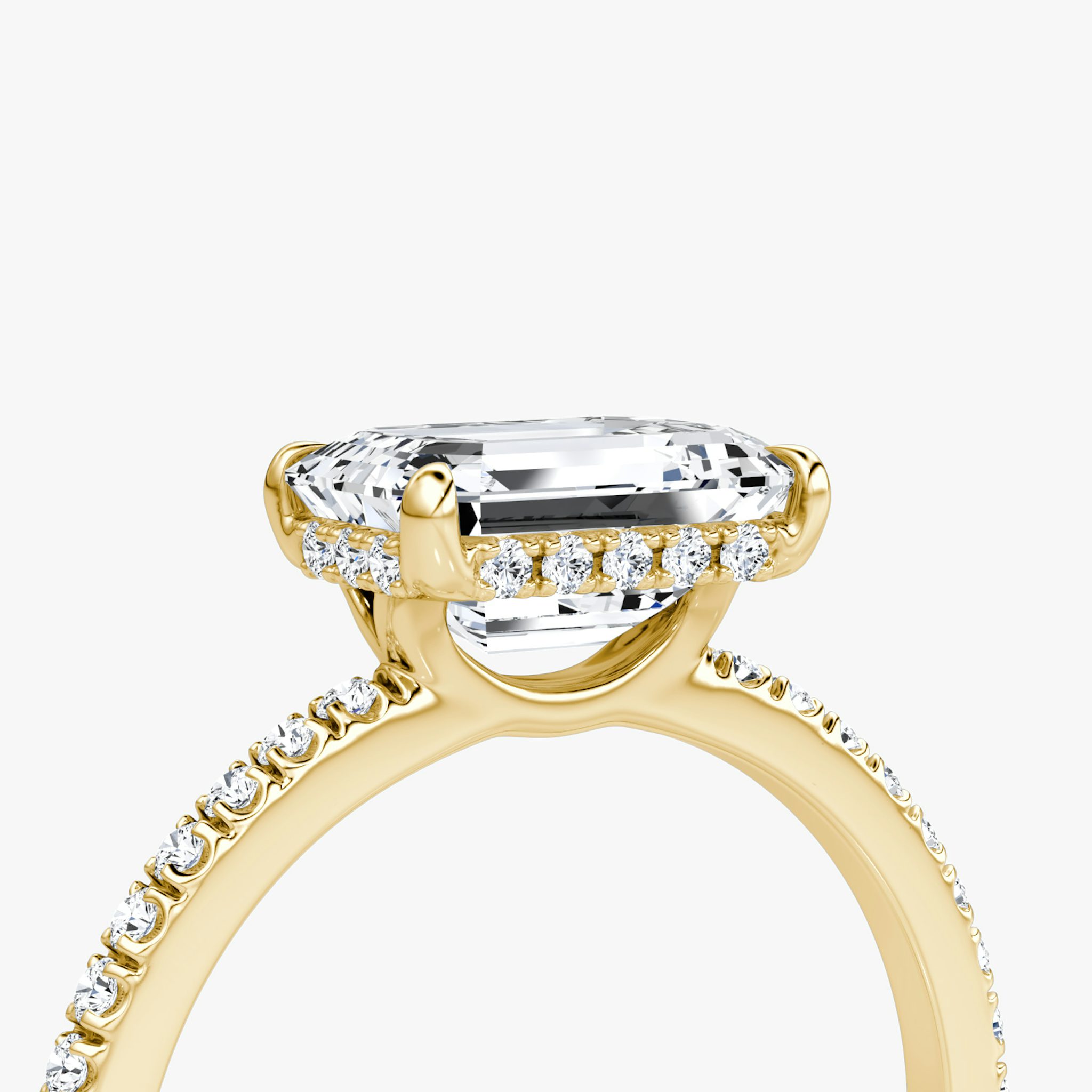 The Signature | Emerald | 18k | Yellow Gold | bandAccent: Pavé | bandWidth: standard | diamondOrientation: horizontal | hiddenHalo: yes | caratWeight: other