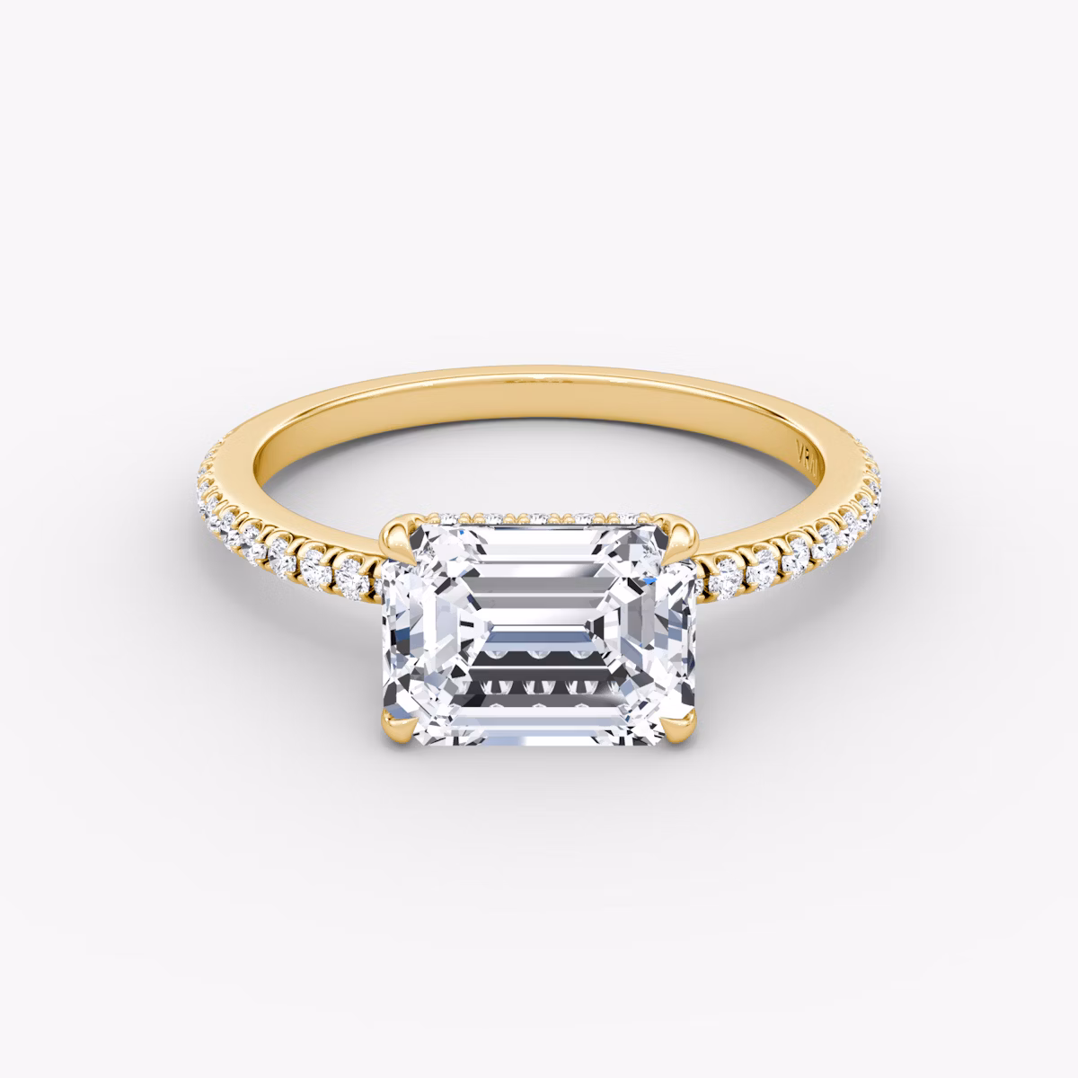 The Signature | Emerald | 18k | Yellow Gold | bandAccent: Pavé | bandWidth: standard | diamondOrientation: horizontal | hiddenHalo: yes | caratWeight: other