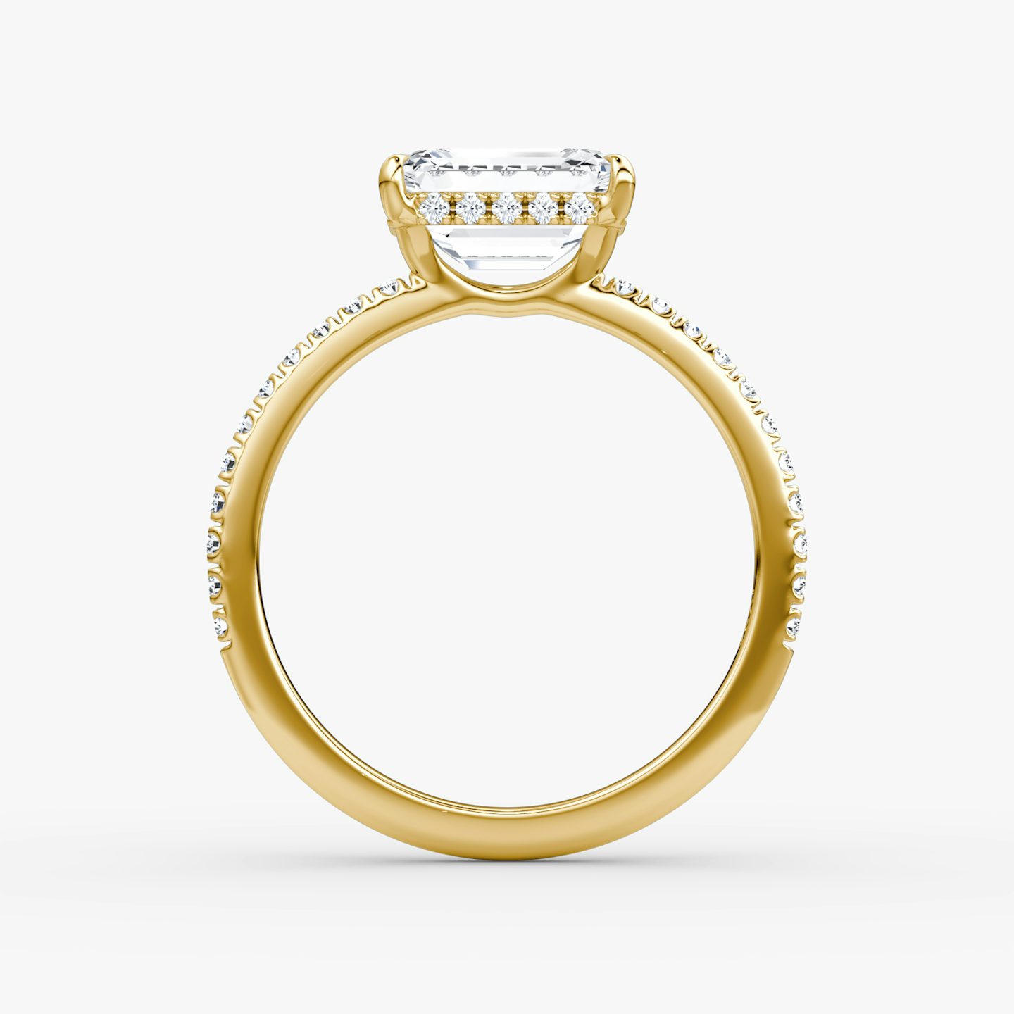 The Signature | Emerald | 18k | Yellow Gold | bandAccent: Pavé | bandWidth: standard | diamondOrientation: horizontal | hiddenHalo: yes | caratWeight: other