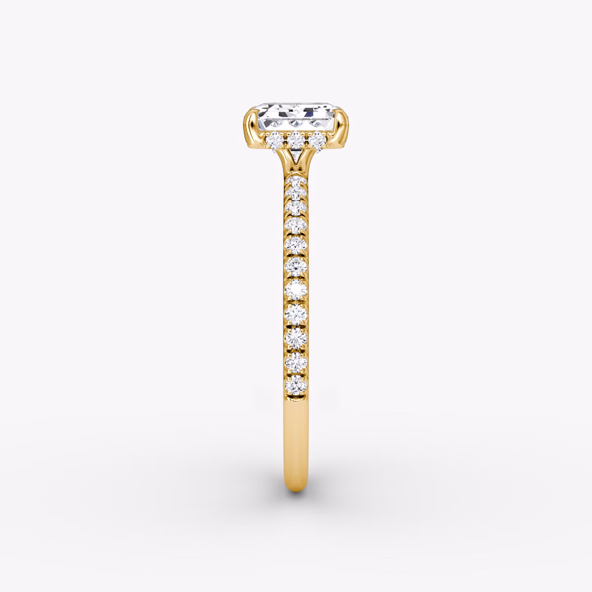 The Signature | Emerald | 18k | Yellow Gold | bandAccent: Pavé | bandWidth: standard | diamondOrientation: horizontal | hiddenHalo: yes | caratWeight: other