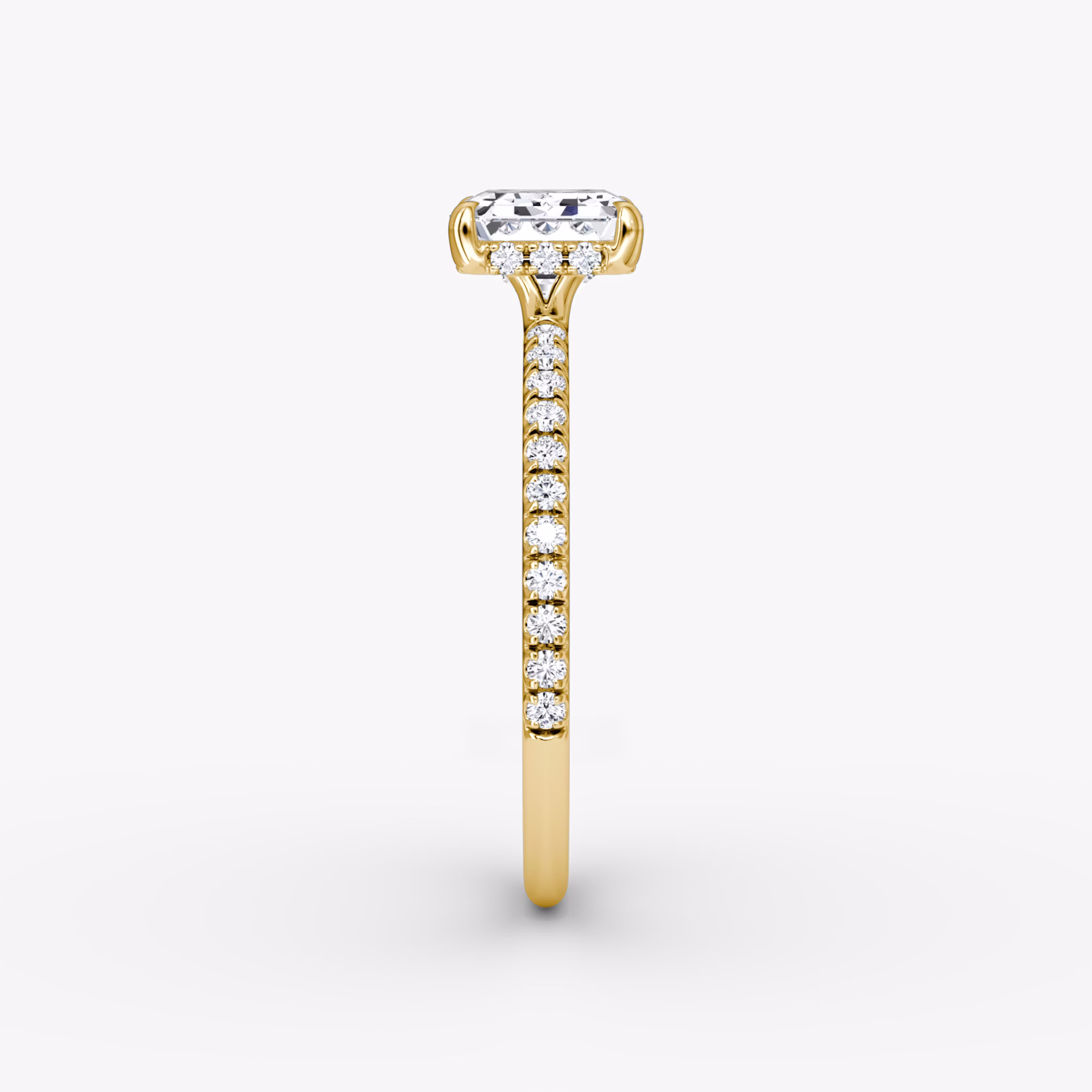 The Signature | Emerald | 18k | Yellow Gold | bandAccent: Pavé | bandWidth: standard | diamondOrientation: horizontal | hiddenHalo: yes | caratWeight: other