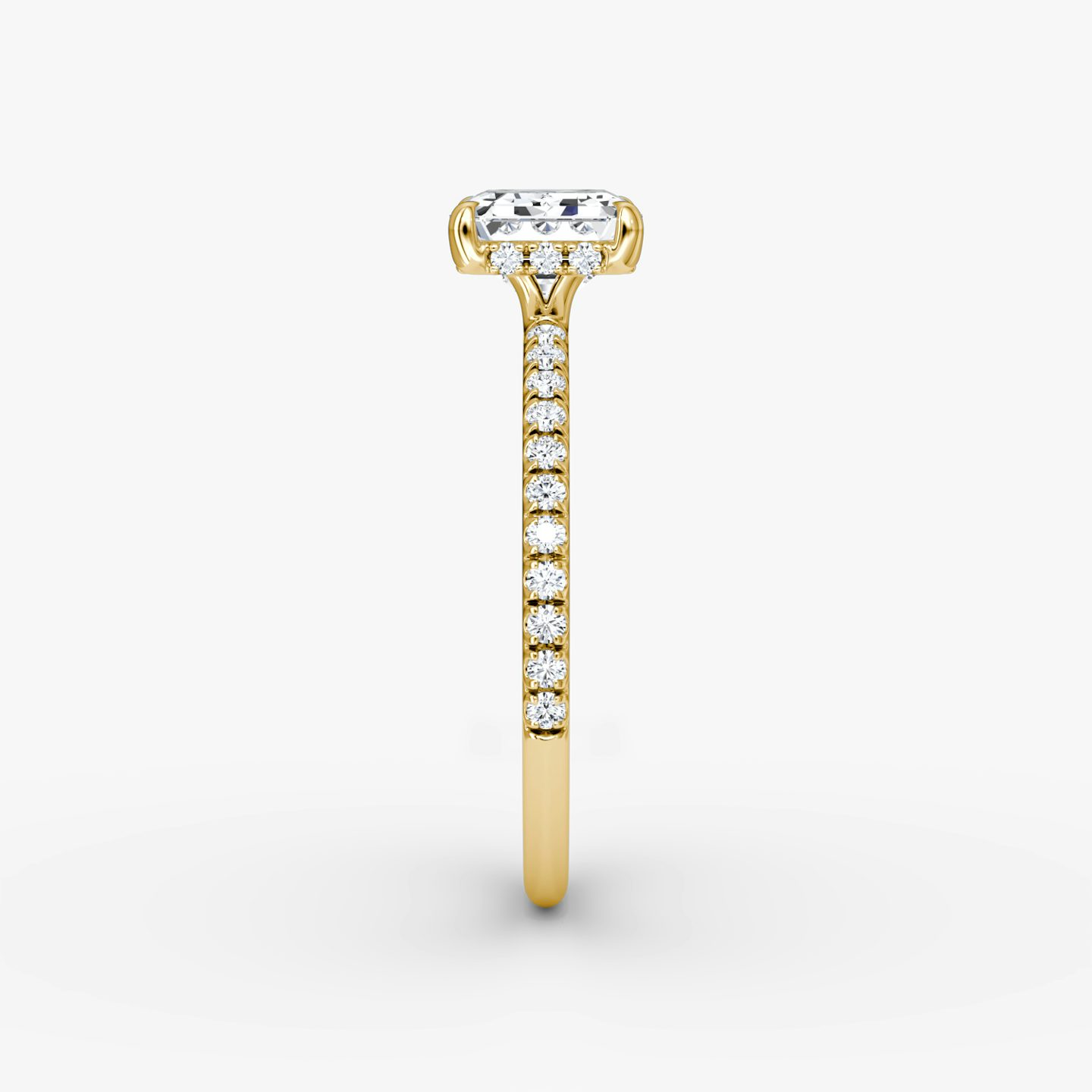 The Signature | Emerald | 18k | Yellow Gold | bandAccent: Pavé | bandWidth: standard | diamondOrientation: horizontal | hiddenHalo: yes | caratWeight: other