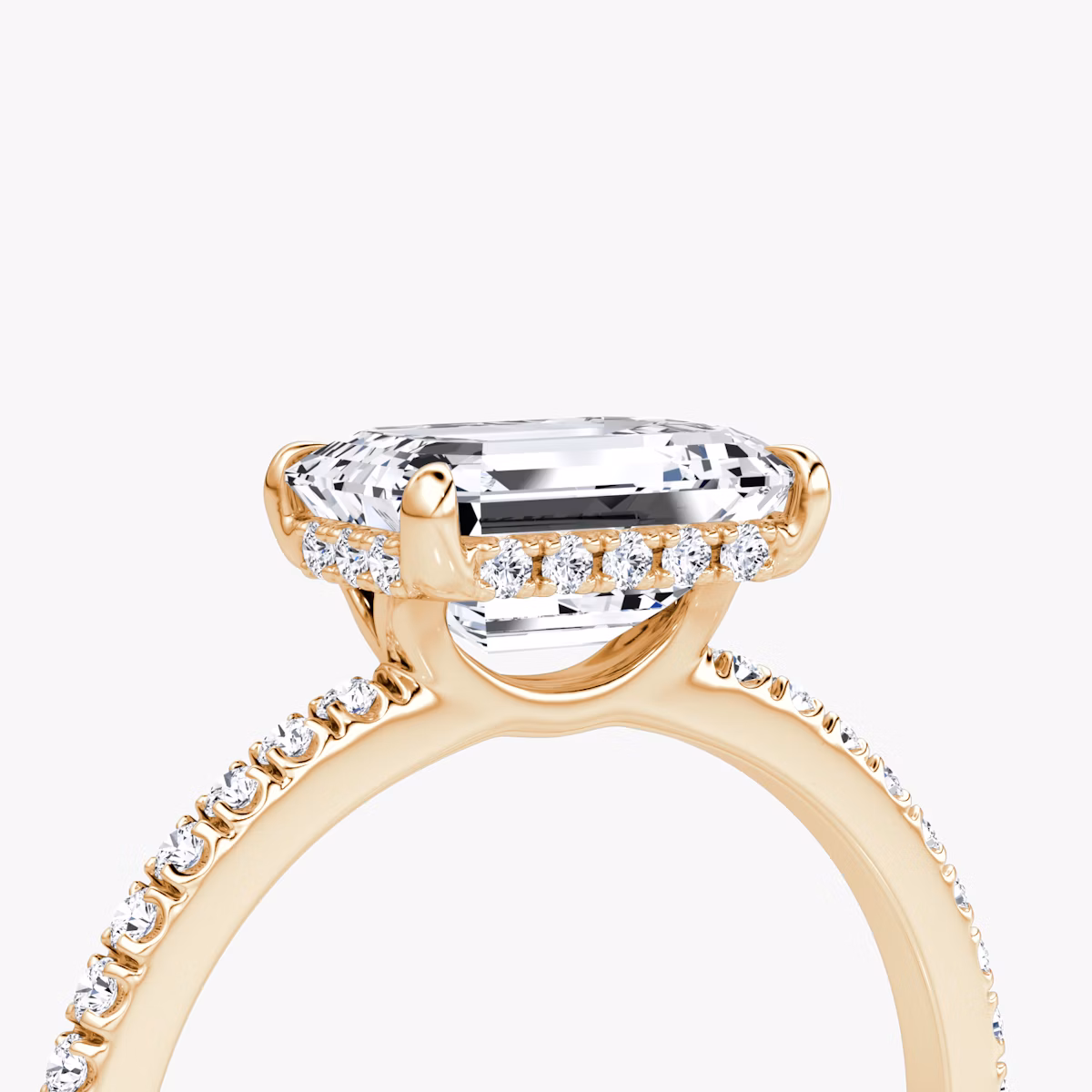 The Signature | Emerald | 14k | Rose Gold | bandAccent: Pavé | bandWidth: standard | diamondOrientation: horizontal | hiddenHalo: yes | caratWeight: other