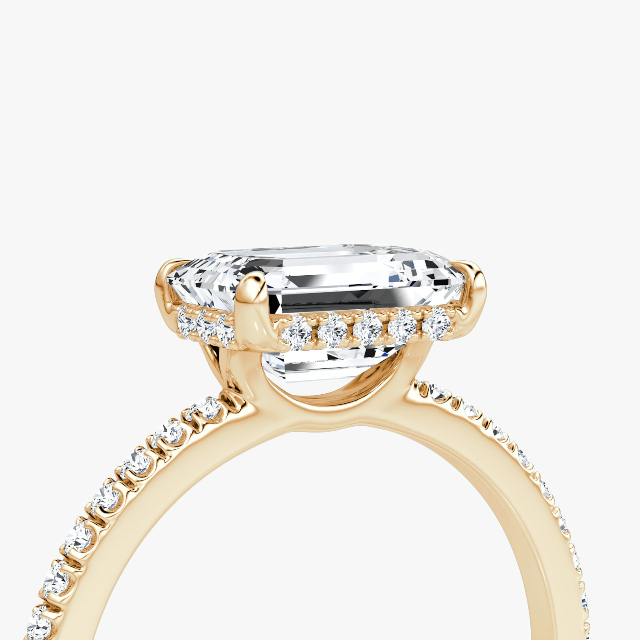 The Signature | Emerald | 14k | Rose Gold | bandAccent: Pavé | bandWidth: standard | diamondOrientation: horizontal | hiddenHalo: yes | caratWeight: other