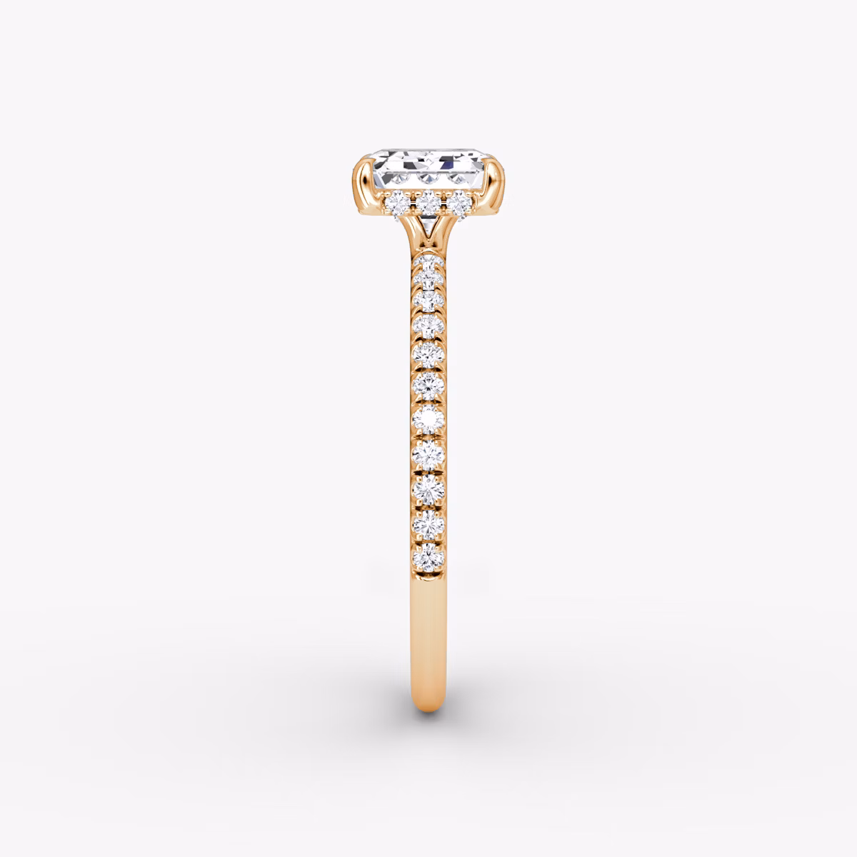The Signature | Emerald | 14k | Rose Gold | bandAccent: Pavé | bandWidth: standard | diamondOrientation: horizontal | hiddenHalo: yes | caratWeight: other