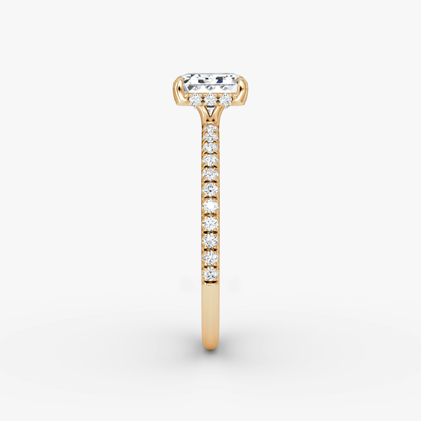 The Signature | Emerald | 14k | Rose Gold | bandAccent: Pavé | bandWidth: standard | diamondOrientation: horizontal | hiddenHalo: yes | caratWeight: other