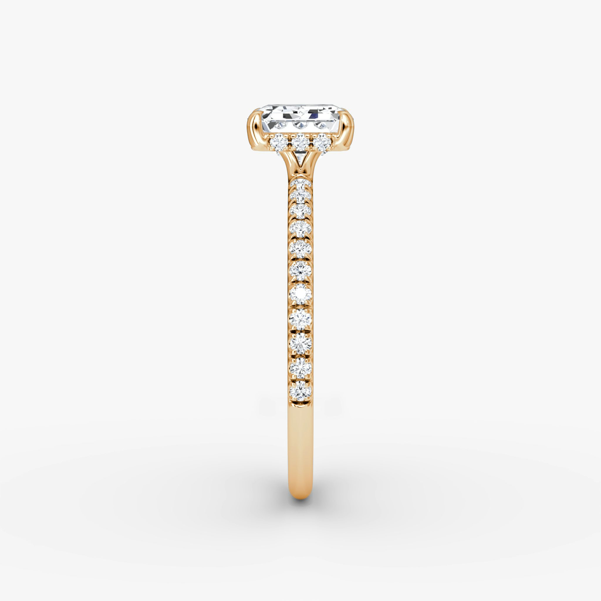 The Signature | Emerald | 14k | Rose Gold | bandAccent: Pavé | bandWidth: standard | diamondOrientation: horizontal | hiddenHalo: yes | caratWeight: other