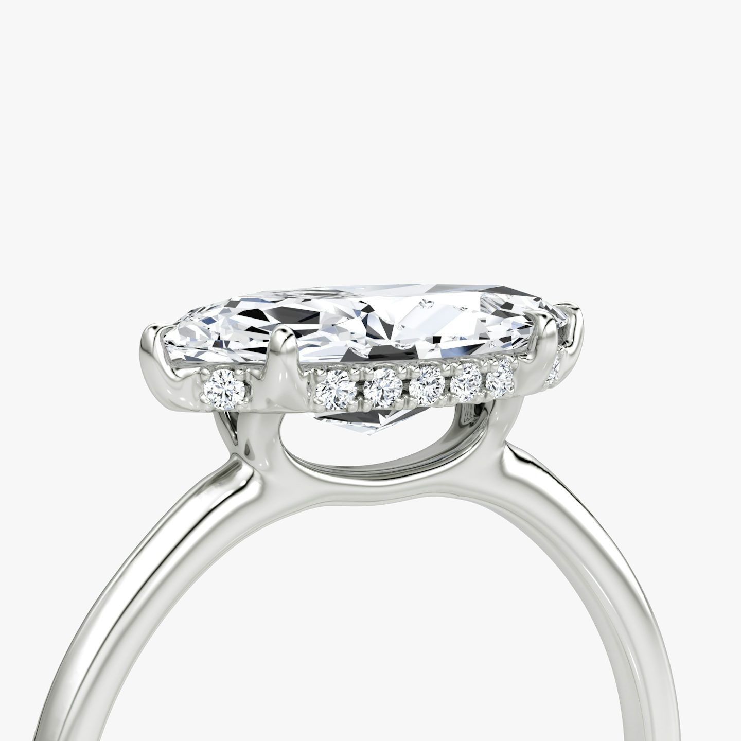 The Signature | Marquise | 18k | White Gold | bandAccent: Plain | bandWidth: standard | diamondOrientation: horizontal | hiddenHalo: yes | caratWeight: other