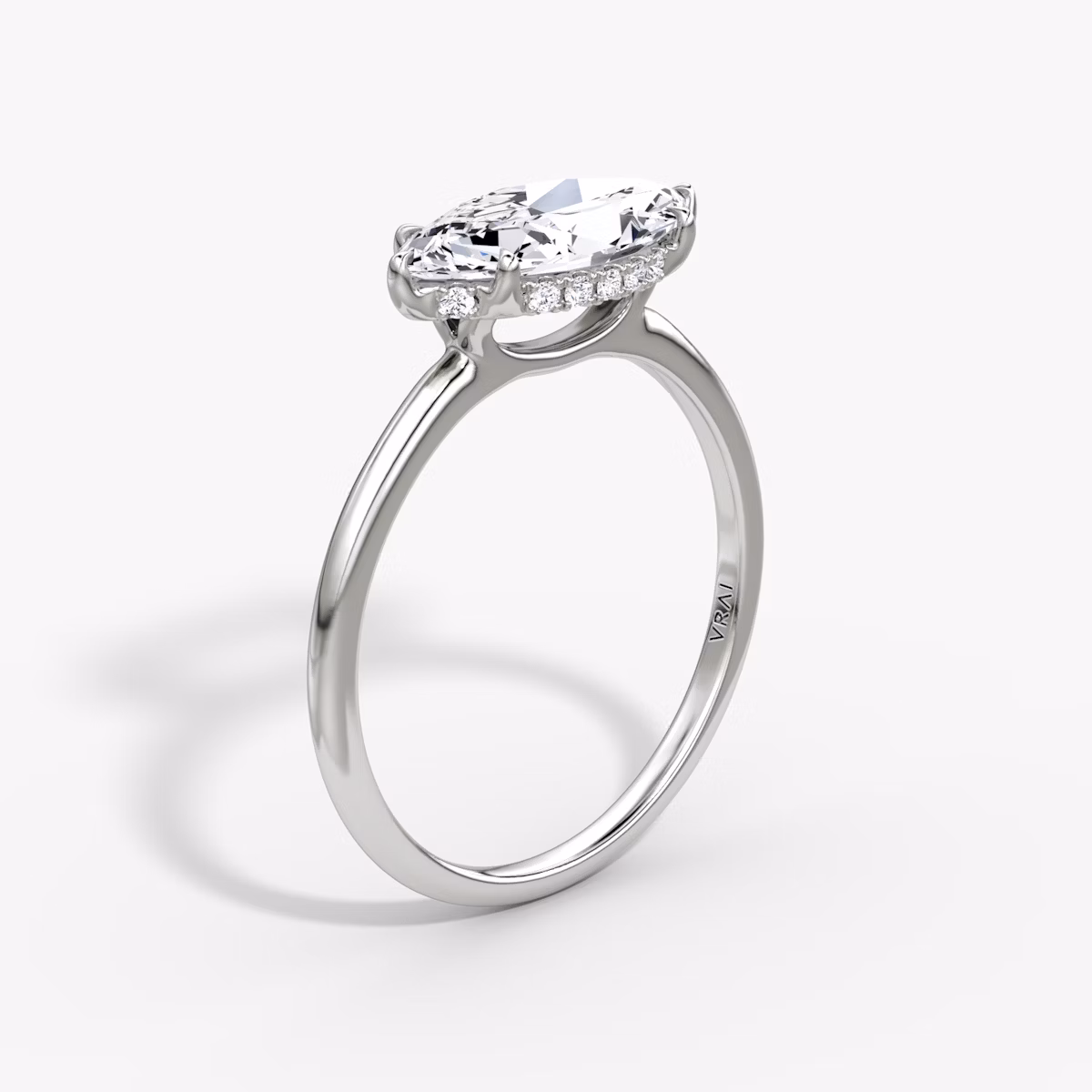 The Signature | Marquise | 18k | White Gold | bandAccent: Plain | bandWidth: standard | diamondOrientation: horizontal | hiddenHalo: yes | caratWeight: other
