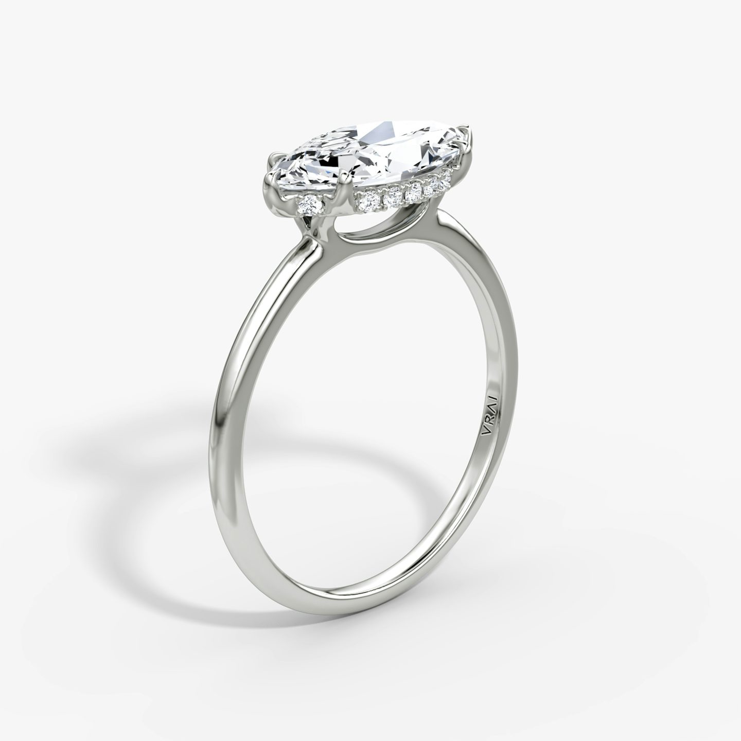 The Signature | Marquise | 18k | White Gold | bandAccent: Plain | bandWidth: standard | diamondOrientation: horizontal | hiddenHalo: yes | caratWeight: other