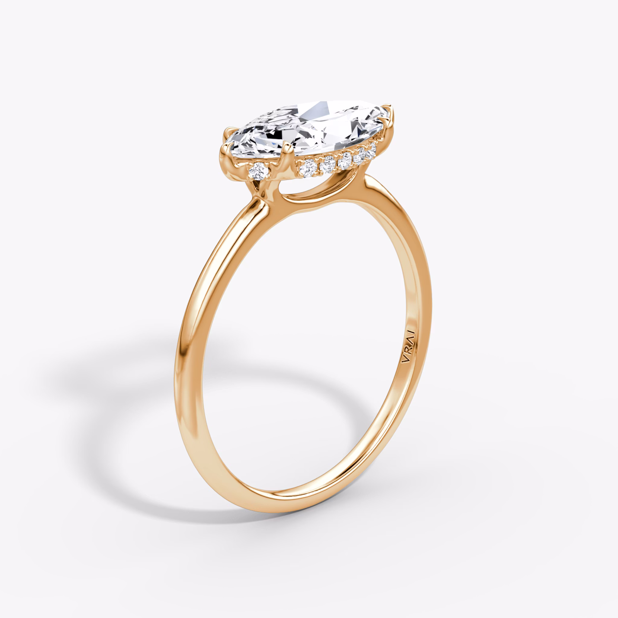 The Signature | Marquise | 14k | Rose Gold | bandAccent: Plain | bandWidth: standard | diamondOrientation: horizontal | hiddenHalo: yes | caratWeight: other