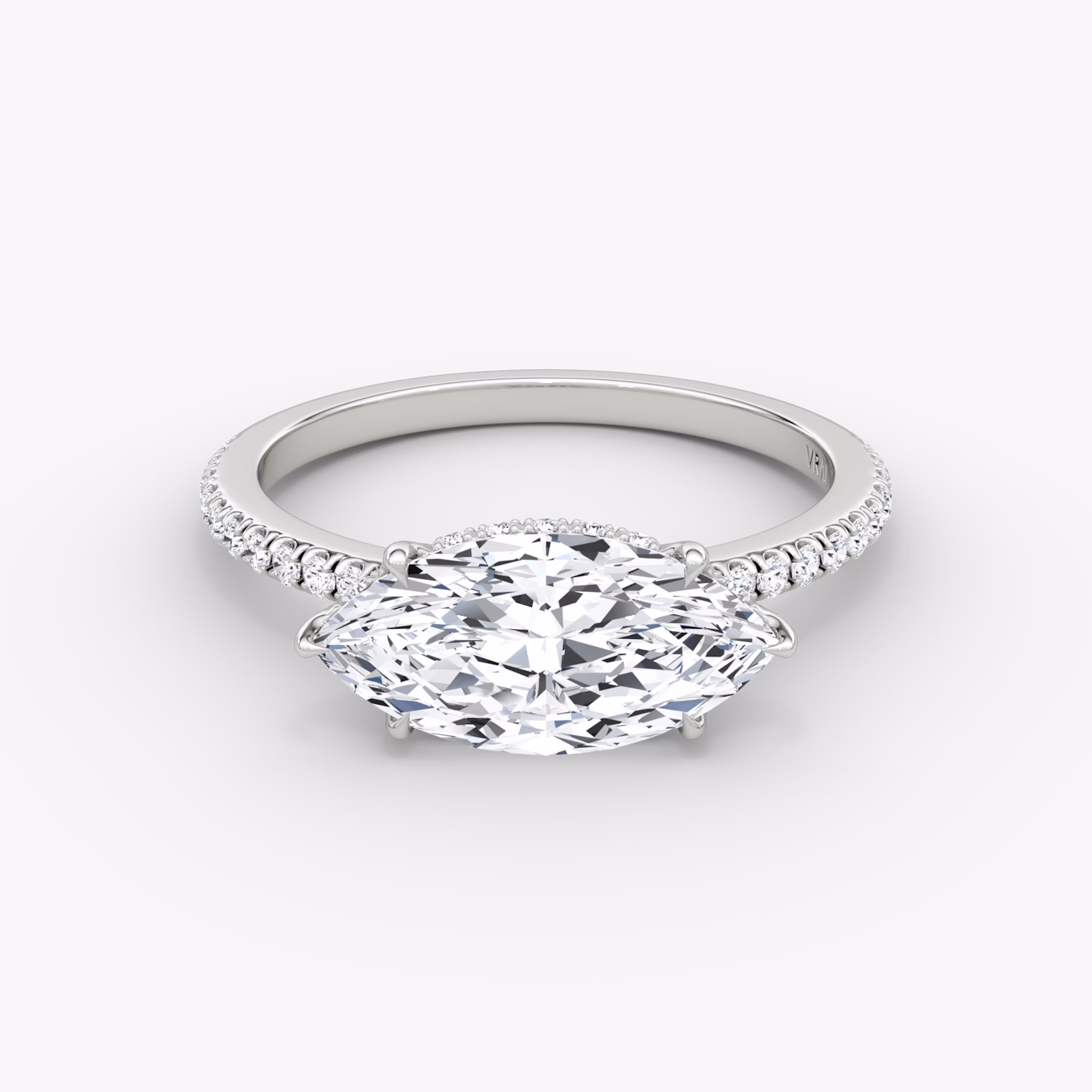 The Signature | Marquise | Platinum | bandAccent: Pavé | bandWidth: standard | diamondOrientation: horizontal | hiddenHalo: yes | caratWeight: other