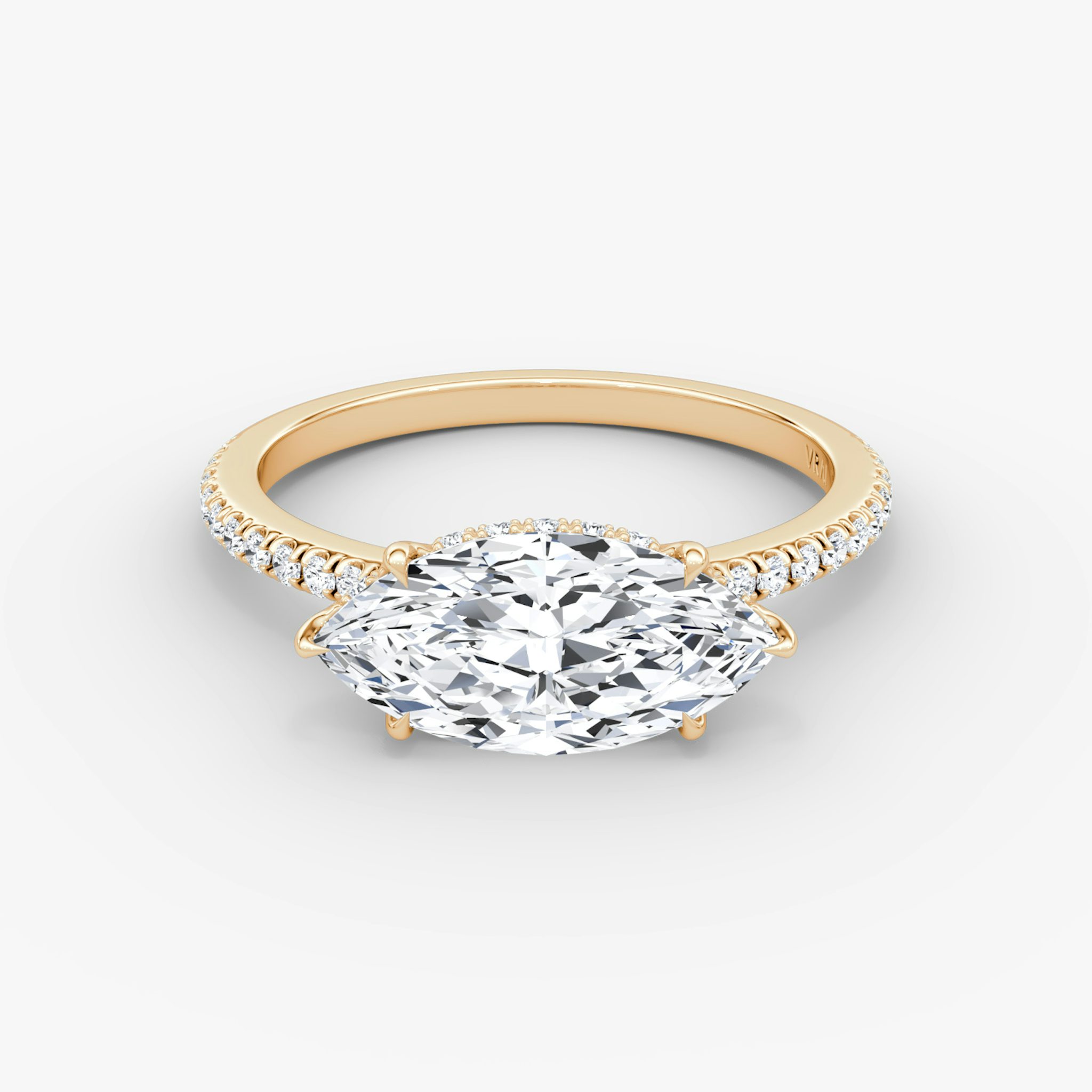 The Signature | Marquise | 14k | Rose Gold | bandAccent: Pavé | bandWidth: standard | diamondOrientation: horizontal | hiddenHalo: yes | caratWeight: other