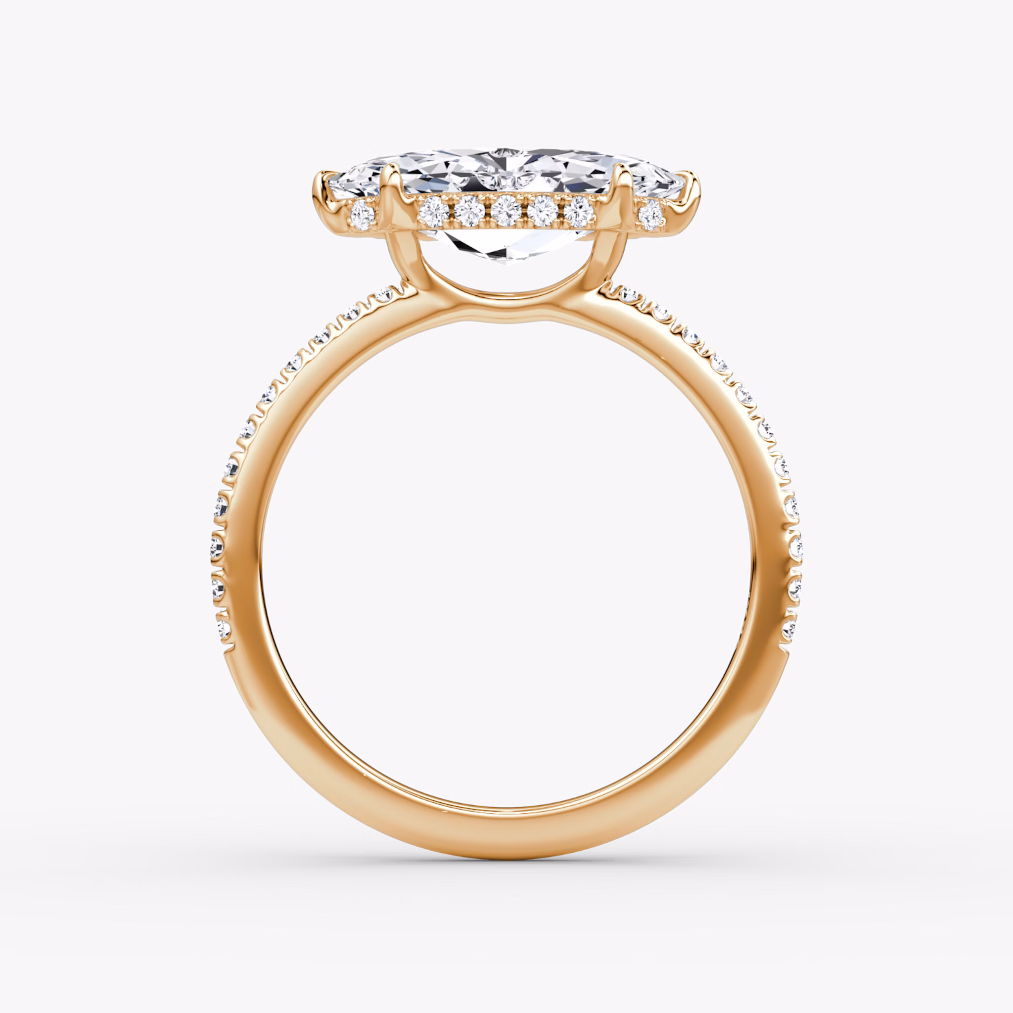 The Signature | Marquise | 14k | Rose Gold | bandAccent: Pavé | bandWidth: standard | diamondOrientation: horizontal | hiddenHalo: yes | caratWeight: other