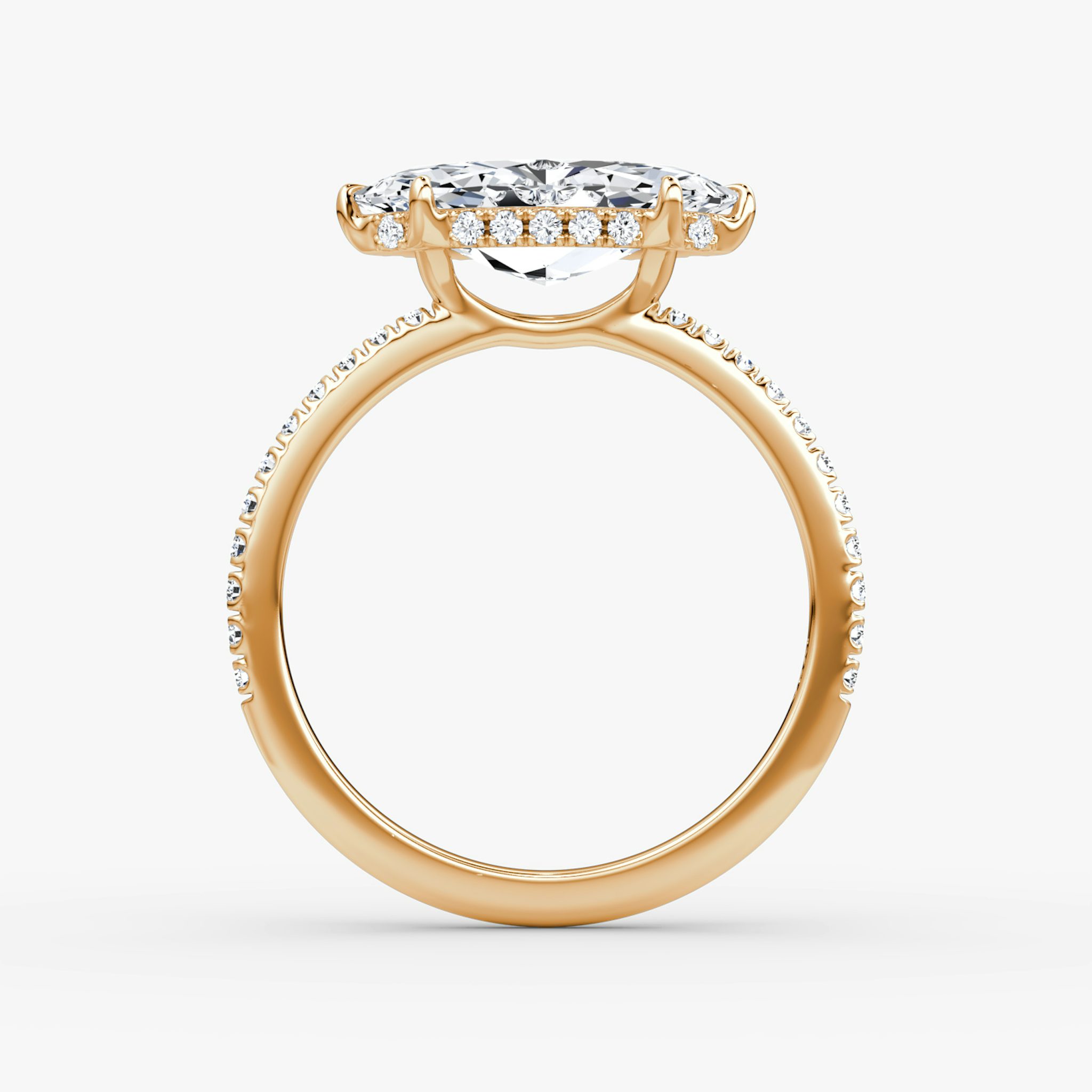 The Signature | Marquise | 14k | Rose Gold | bandAccent: Pavé | bandWidth: standard | diamondOrientation: horizontal | hiddenHalo: yes | caratWeight: other