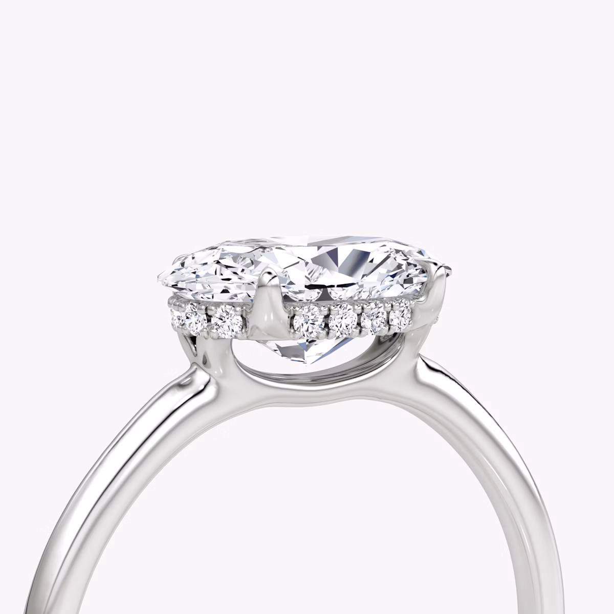 The Signature | Oval | 18k | White Gold | bandAccent: Plain | bandWidth: standard | diamondOrientation: horizontal | hiddenHalo: yes | caratWeight: other