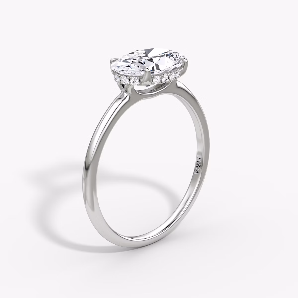 The Signature | Oval | 18k | White Gold | bandAccent: Plain | bandWidth: standard | diamondOrientation: horizontal | hiddenHalo: yes | caratWeight: other