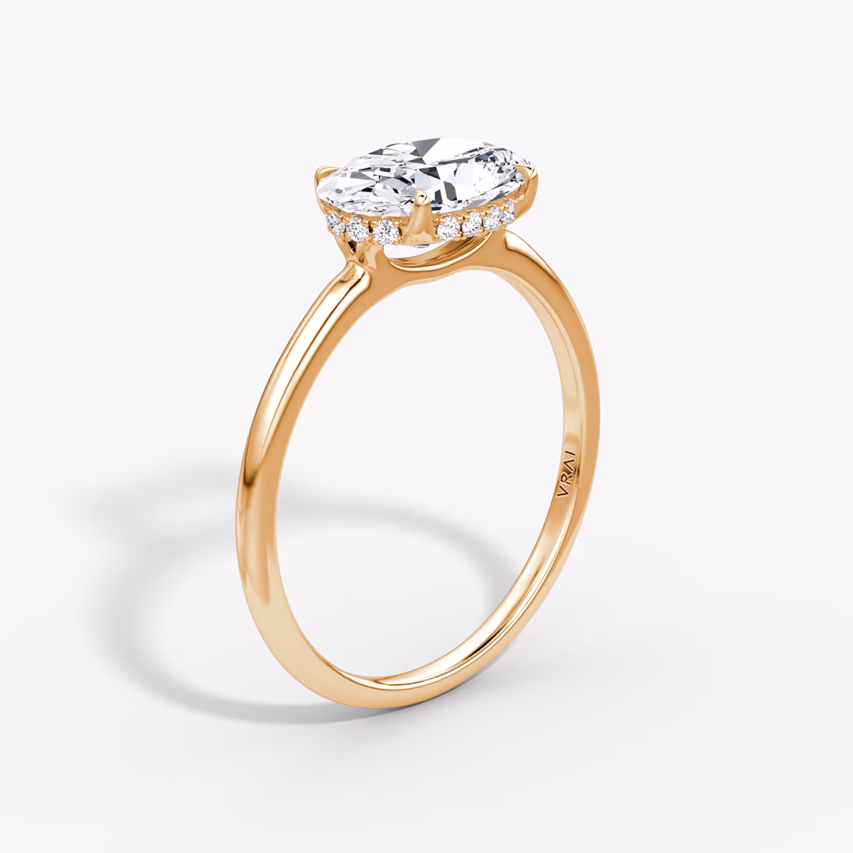 The Signature | Oval | 14k | Rose Gold | bandAccent: Plain | bandWidth: standard | diamondOrientation: horizontal | hiddenHalo: yes | caratWeight: other