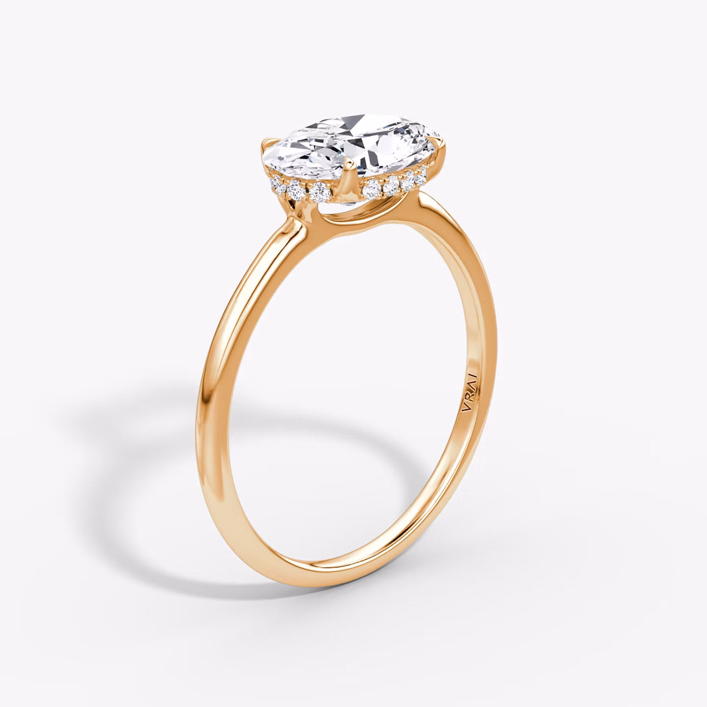The Signature | Oval | 14k | Rose Gold | bandAccent: Plain | bandWidth: standard | diamondOrientation: horizontal | hiddenHalo: yes | caratWeight: other
