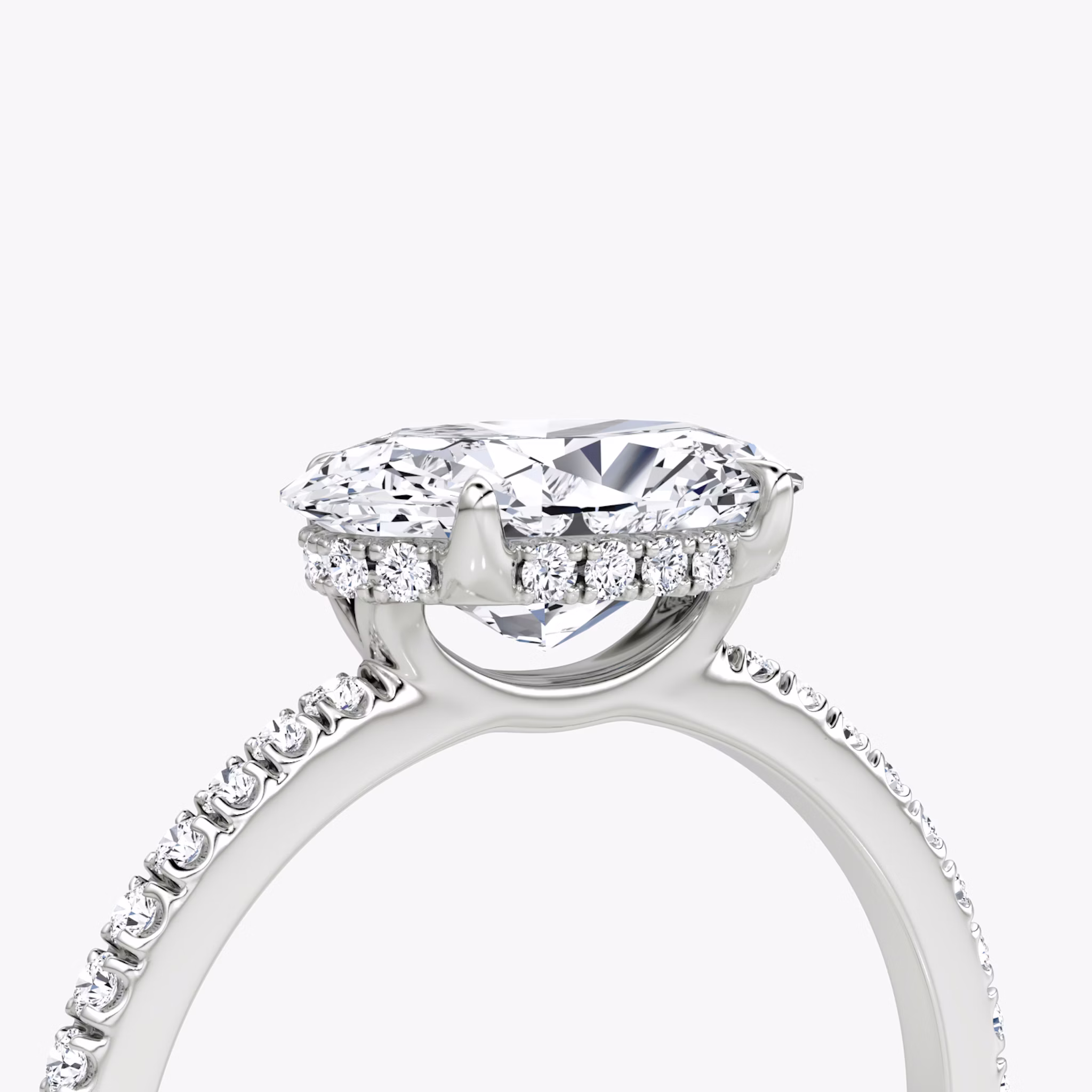The Signature | Oval | 18k | White Gold | bandAccent: Pavé | bandWidth: standard | diamondOrientation: horizontal | hiddenHalo: yes | caratWeight: other