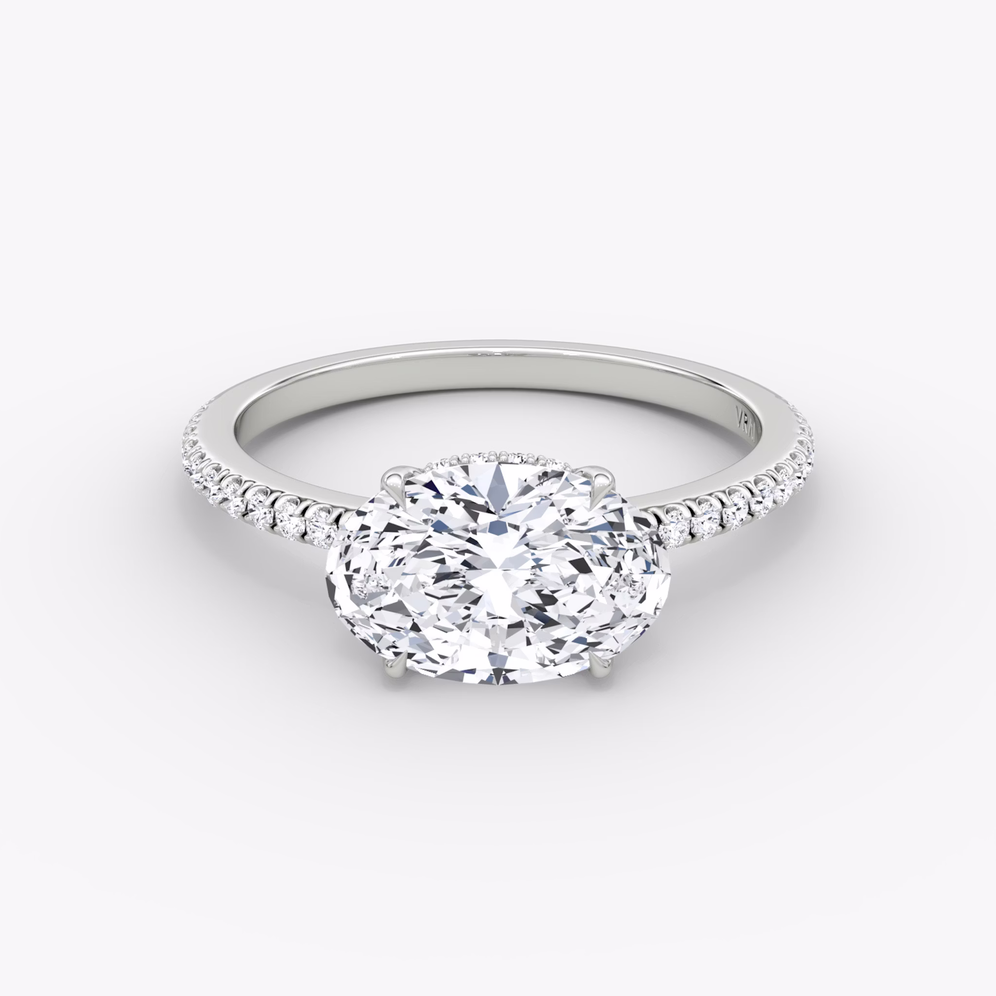 The Signature | Oval | 18k | White Gold | bandAccent: Pavé | bandWidth: standard | diamondOrientation: horizontal | hiddenHalo: yes | caratWeight: other