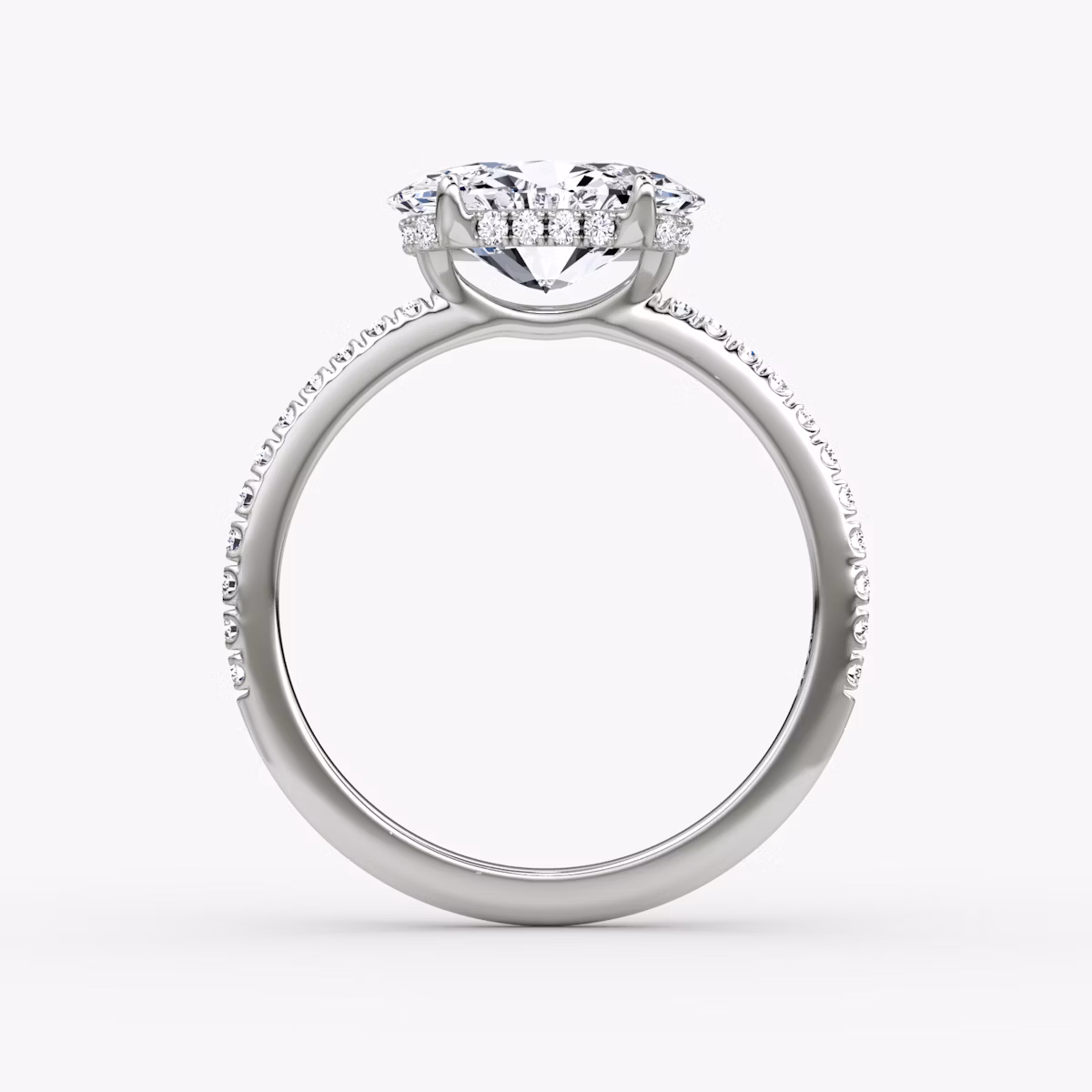 The Signature | Oval | Platinum | bandAccent: Pavé | bandWidth: standard | diamondOrientation: horizontal | hiddenHalo: yes | caratWeight: other