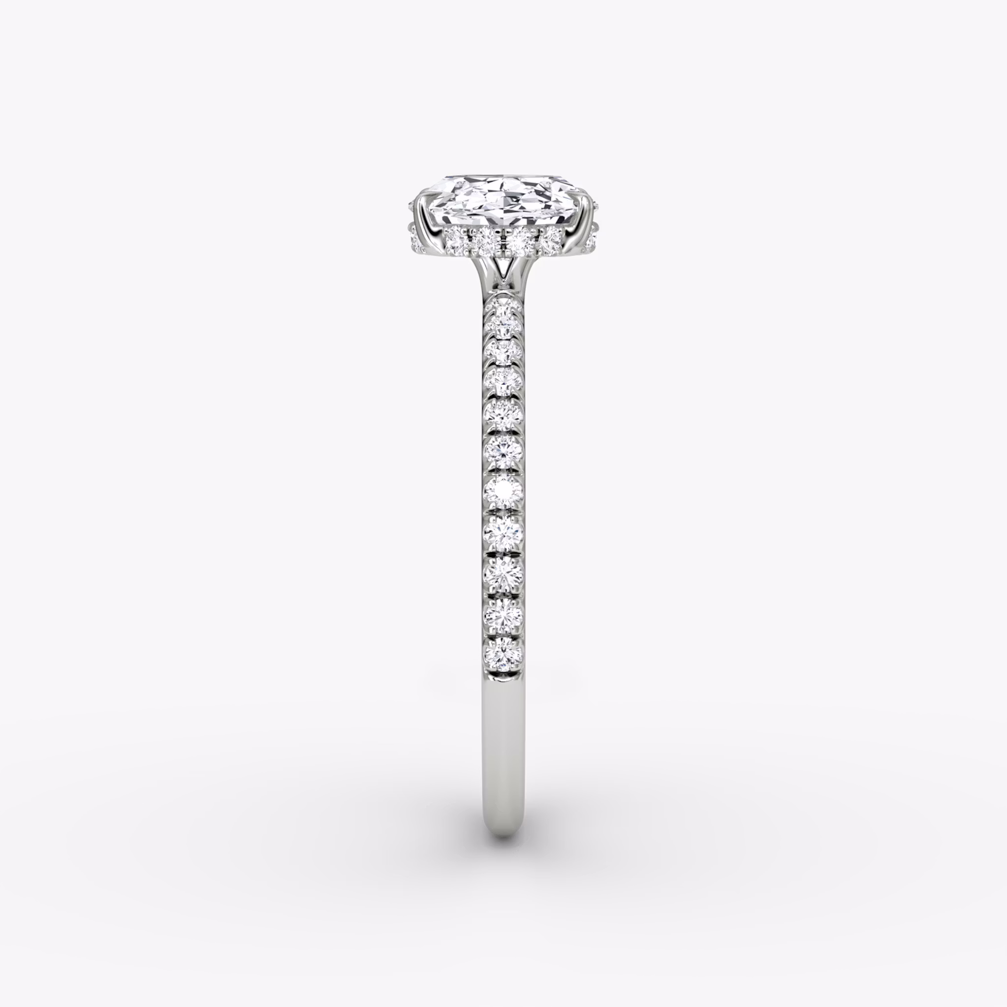 The Signature | Oval | 18k | White Gold | bandAccent: Pavé | bandWidth: standard | diamondOrientation: horizontal | hiddenHalo: yes | caratWeight: other