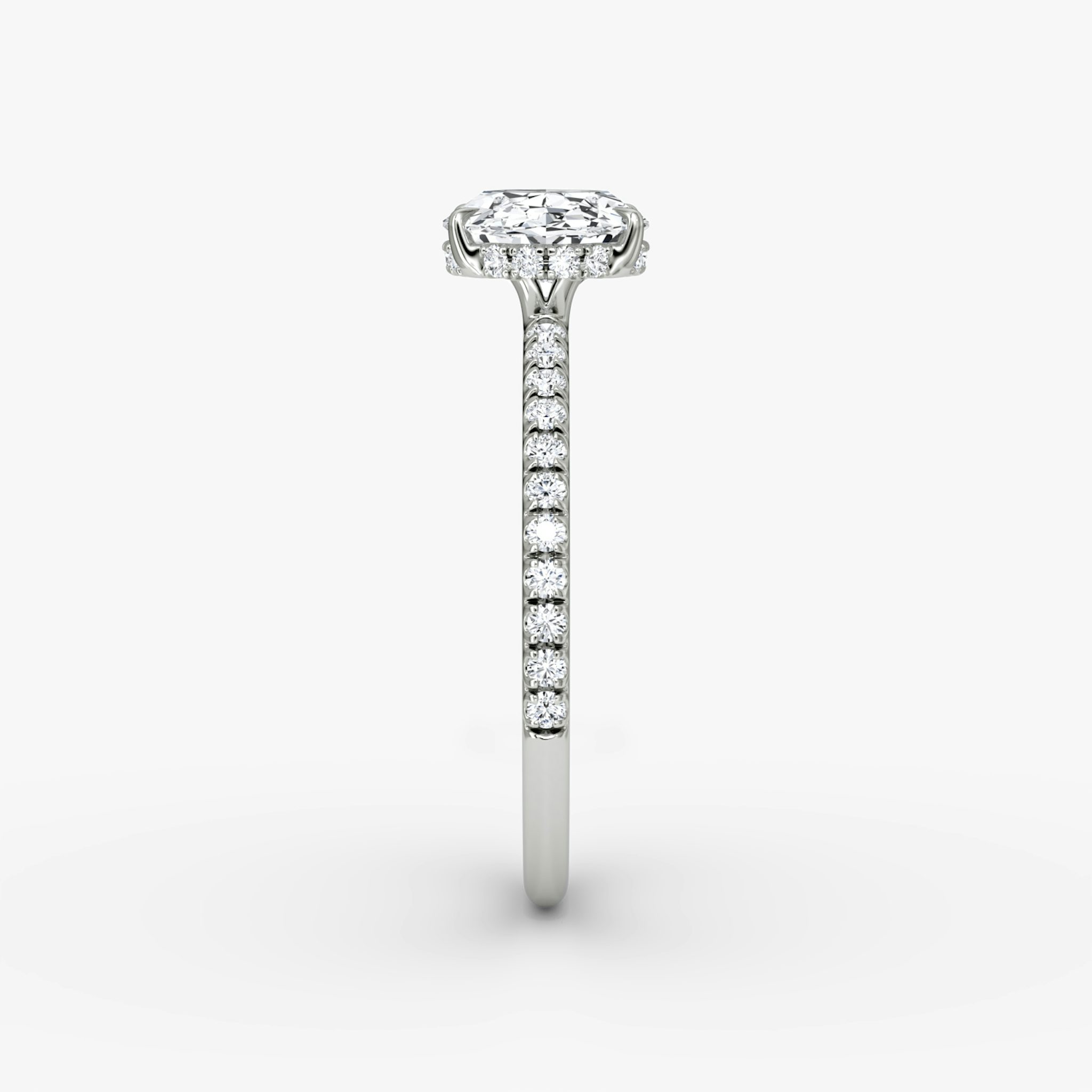 The Signature | Oval | 18k | White Gold | bandAccent: Pavé | bandWidth: standard | diamondOrientation: horizontal | hiddenHalo: yes | caratWeight: other