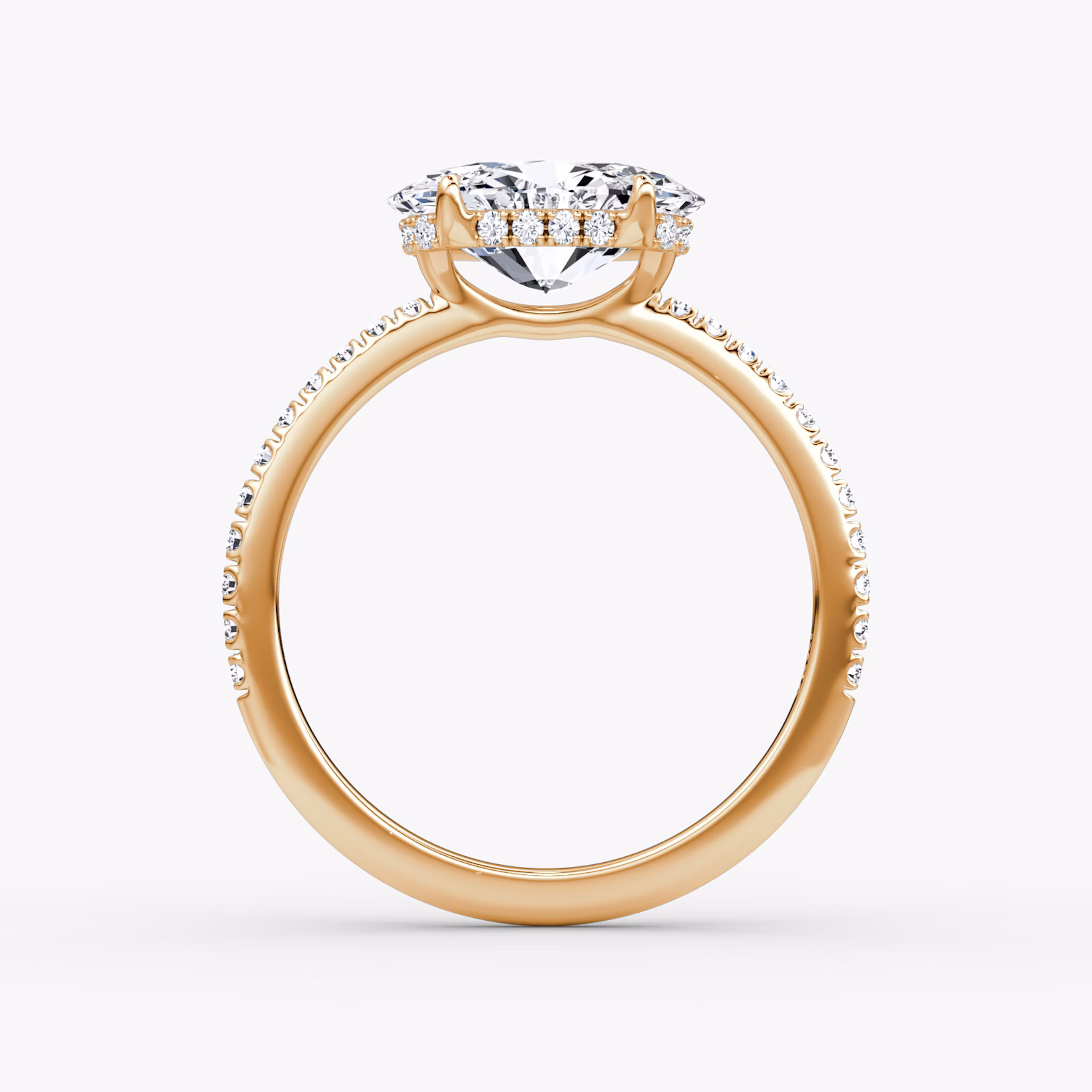 The Signature | Oval | 14k | Rose Gold | bandAccent: Pavé | bandWidth: standard | diamondOrientation: horizontal | hiddenHalo: yes | caratWeight: other