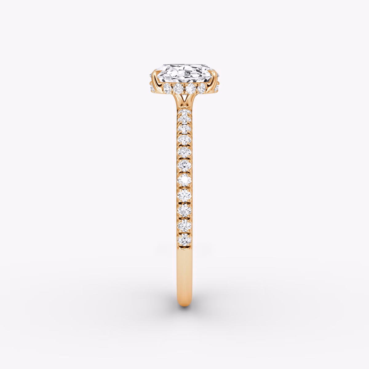 The Signature | Oval | 14k | Rose Gold | bandAccent: Pavé | bandWidth: standard | diamondOrientation: horizontal | hiddenHalo: yes | caratWeight: other
