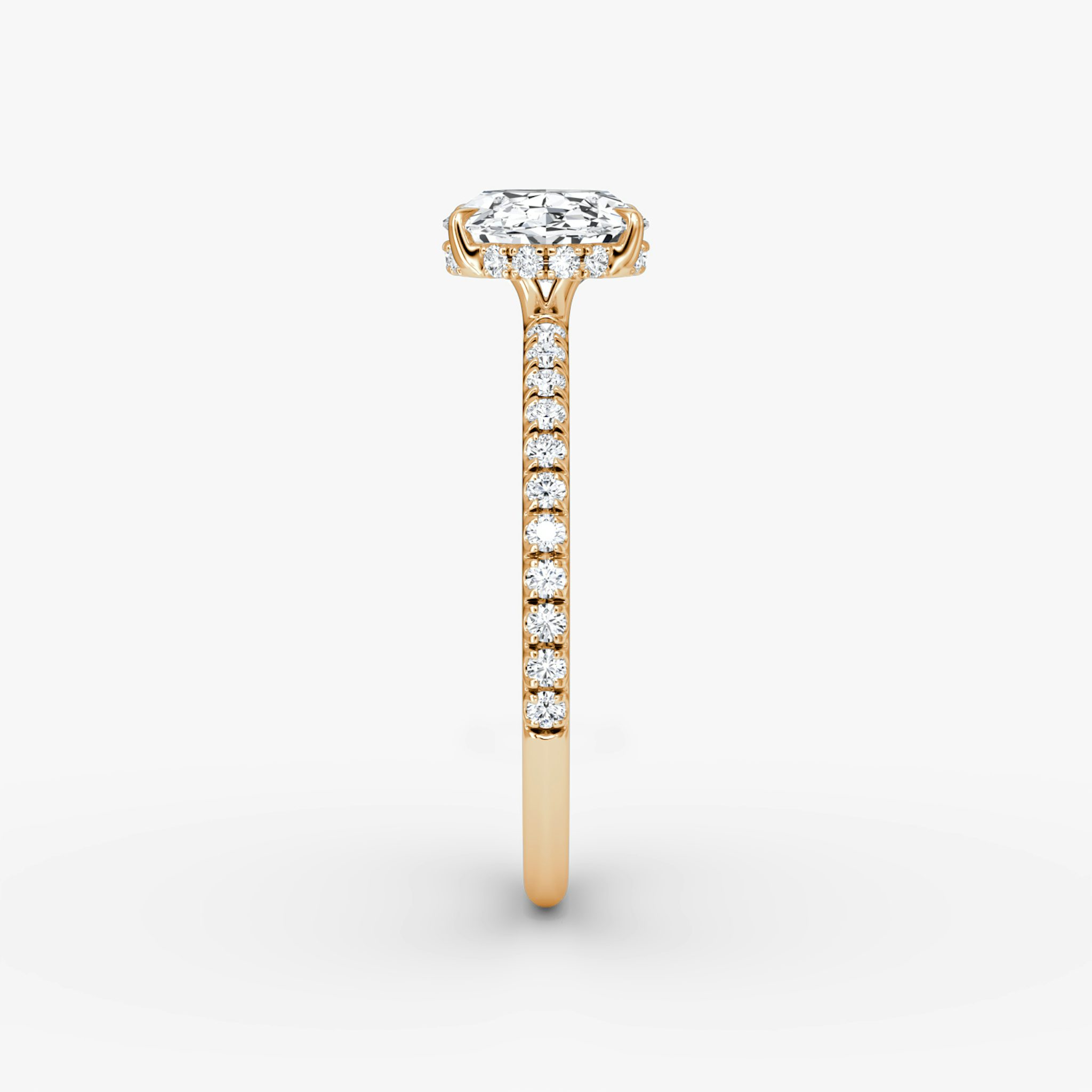 The Signature | Oval | 14k | Rose Gold | bandAccent: Pavé | bandWidth: standard | diamondOrientation: horizontal | hiddenHalo: yes | caratWeight: other