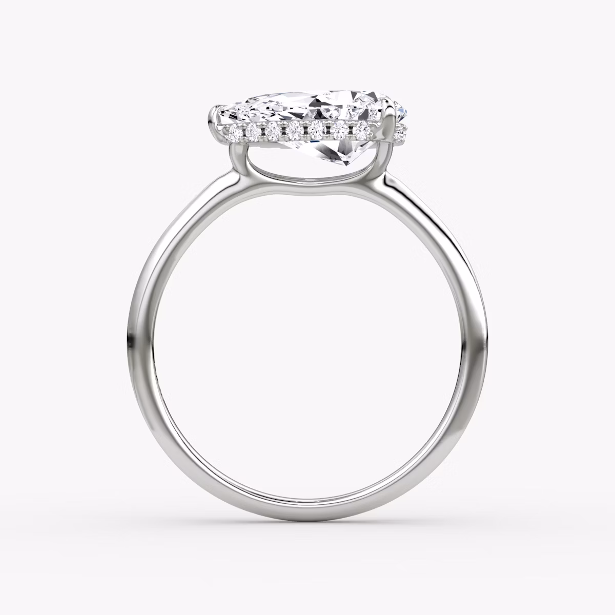The Signature | Pear | Platinum | bandAccent: Plain | bandWidth: standard | diamondOrientation: horizontal | hiddenHalo: yes | caratWeight: other