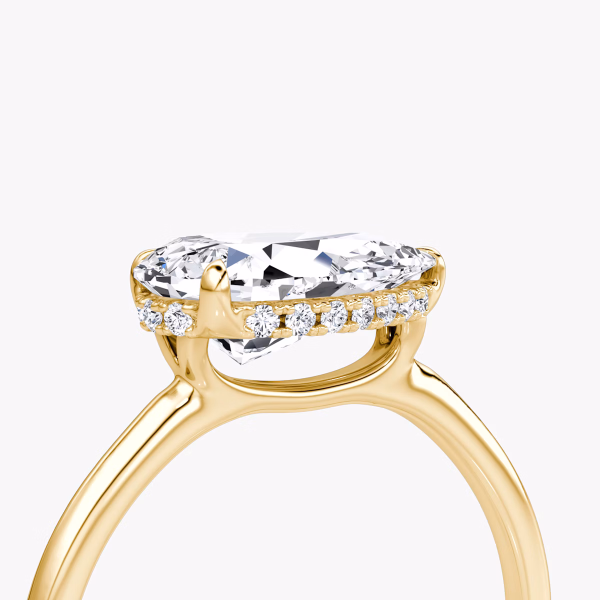 The Signature | Pear | 18k | Yellow Gold | bandAccent: Plain | bandWidth: standard | diamondOrientation: horizontal | hiddenHalo: yes | caratWeight: other